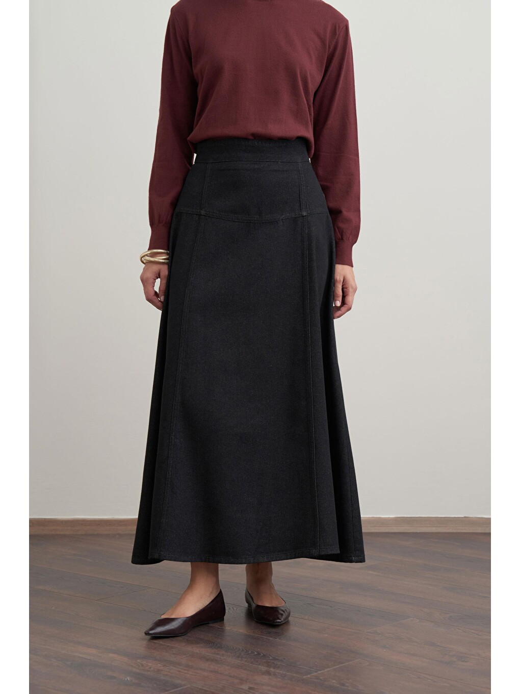 Antrasit-Denim Kloş Etek-3