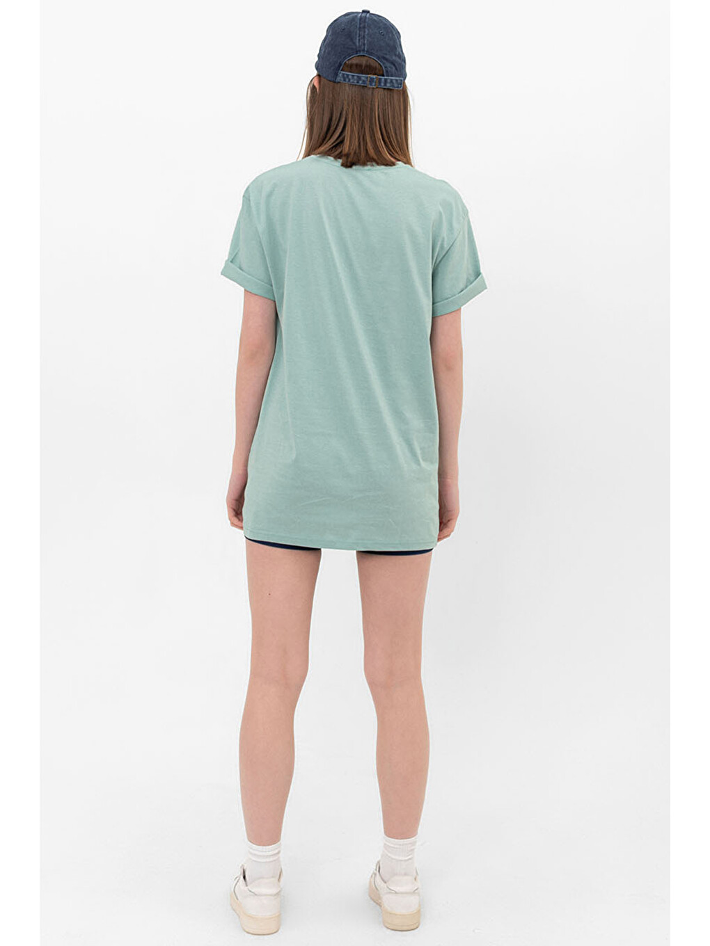 Yeşil Oversize Fit Pamuklu Kısa Kollu Basic Uniseks Kadın Erkek Tişört-5