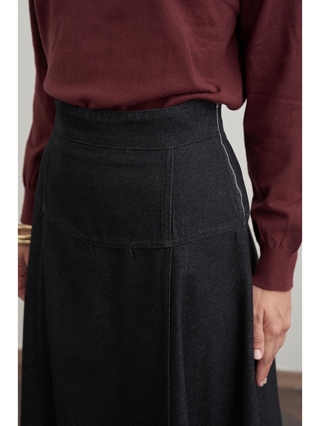 Antrasit-Denim Kloş Etek-4