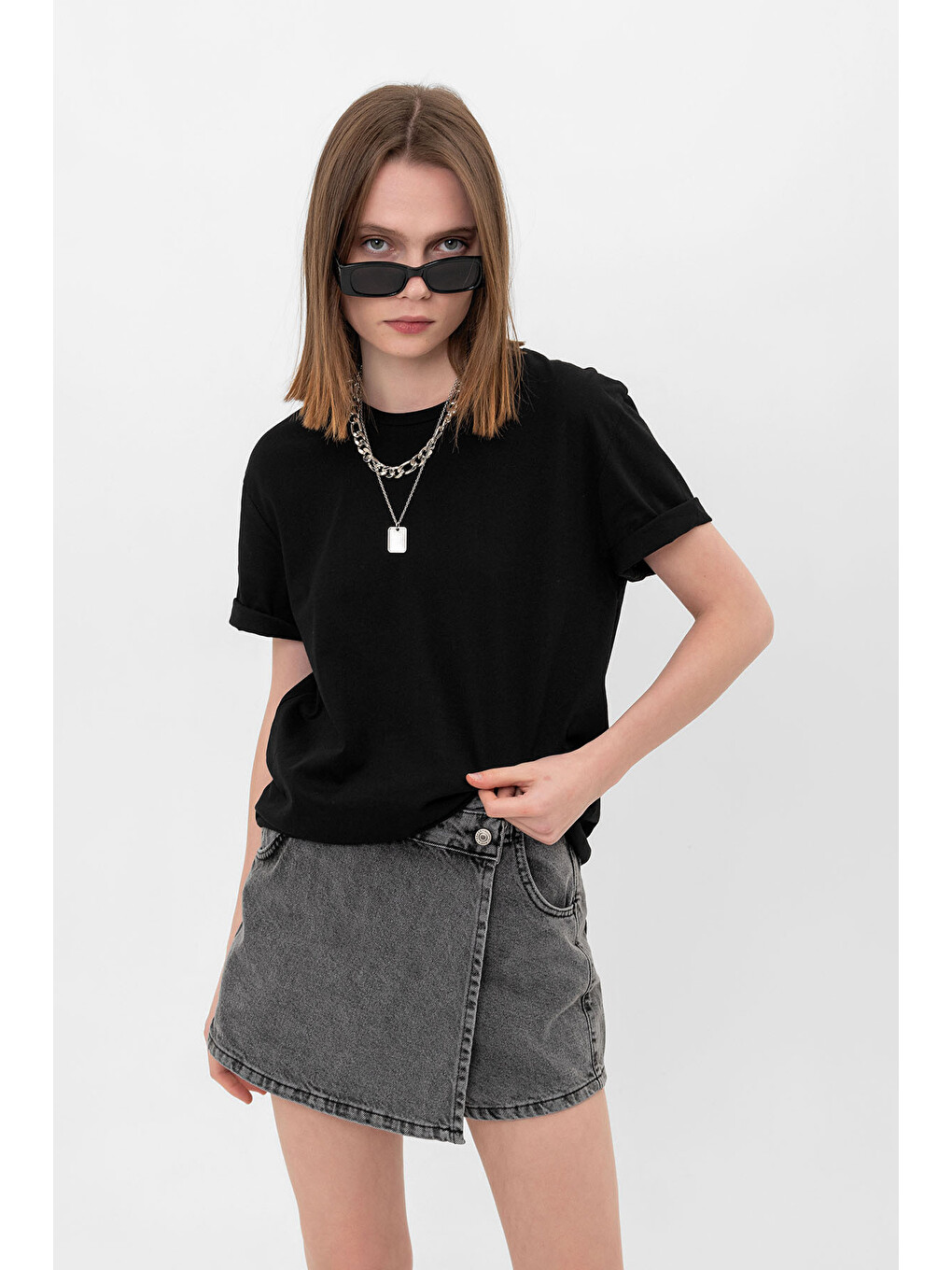 Siyah Oversize Fit Pamuklu Kısa Kollu Basic Uniseks Kadın Erkek Tişört-3