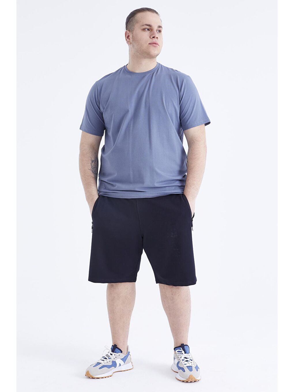 Petrol Basic Kısa Kol O Yaka  Erkek Büyük Beden Tişört - 88072-1