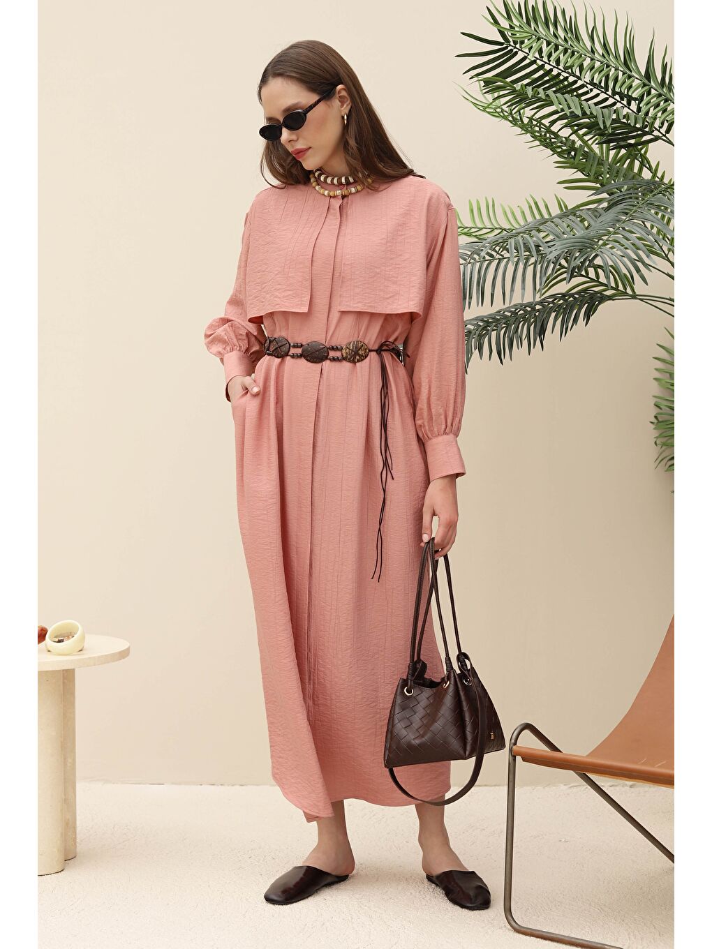 Pembe Rüzgarlıklı Elbise Açık Gül-1