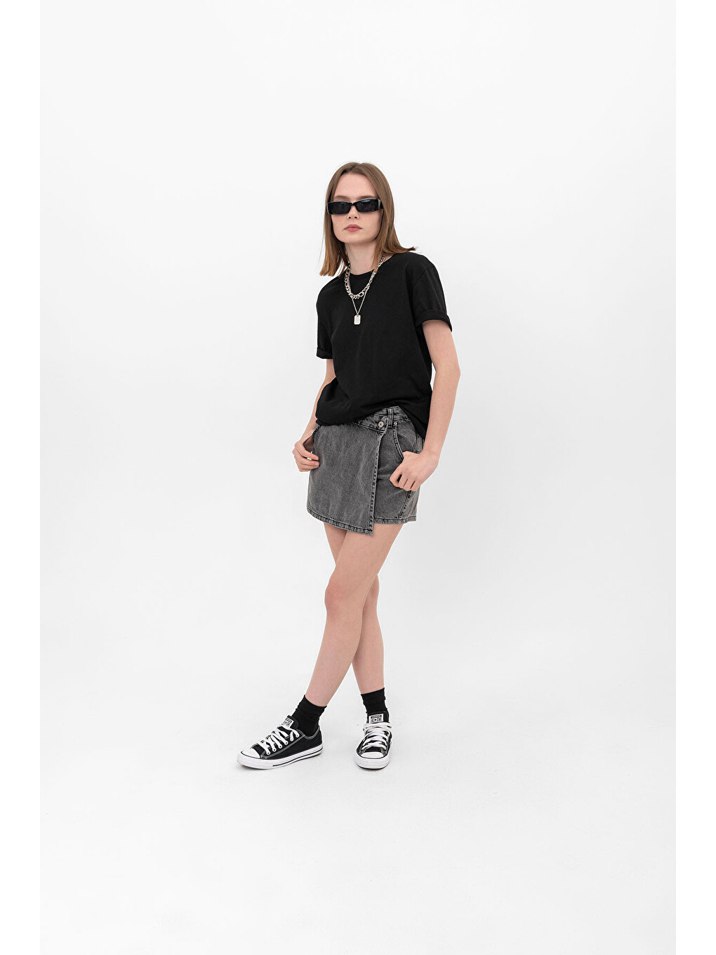 Siyah Oversize Fit Pamuklu Kısa Kollu Basic Uniseks Kadın Erkek Tişört-6