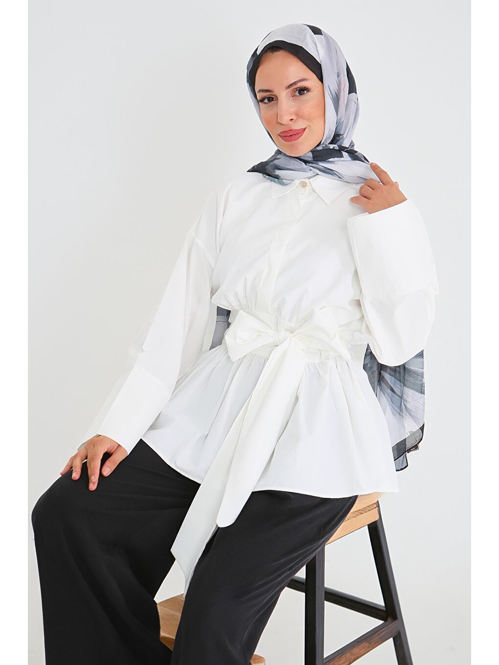 Belden Bağlamalı Tunik Beyaz - 27550