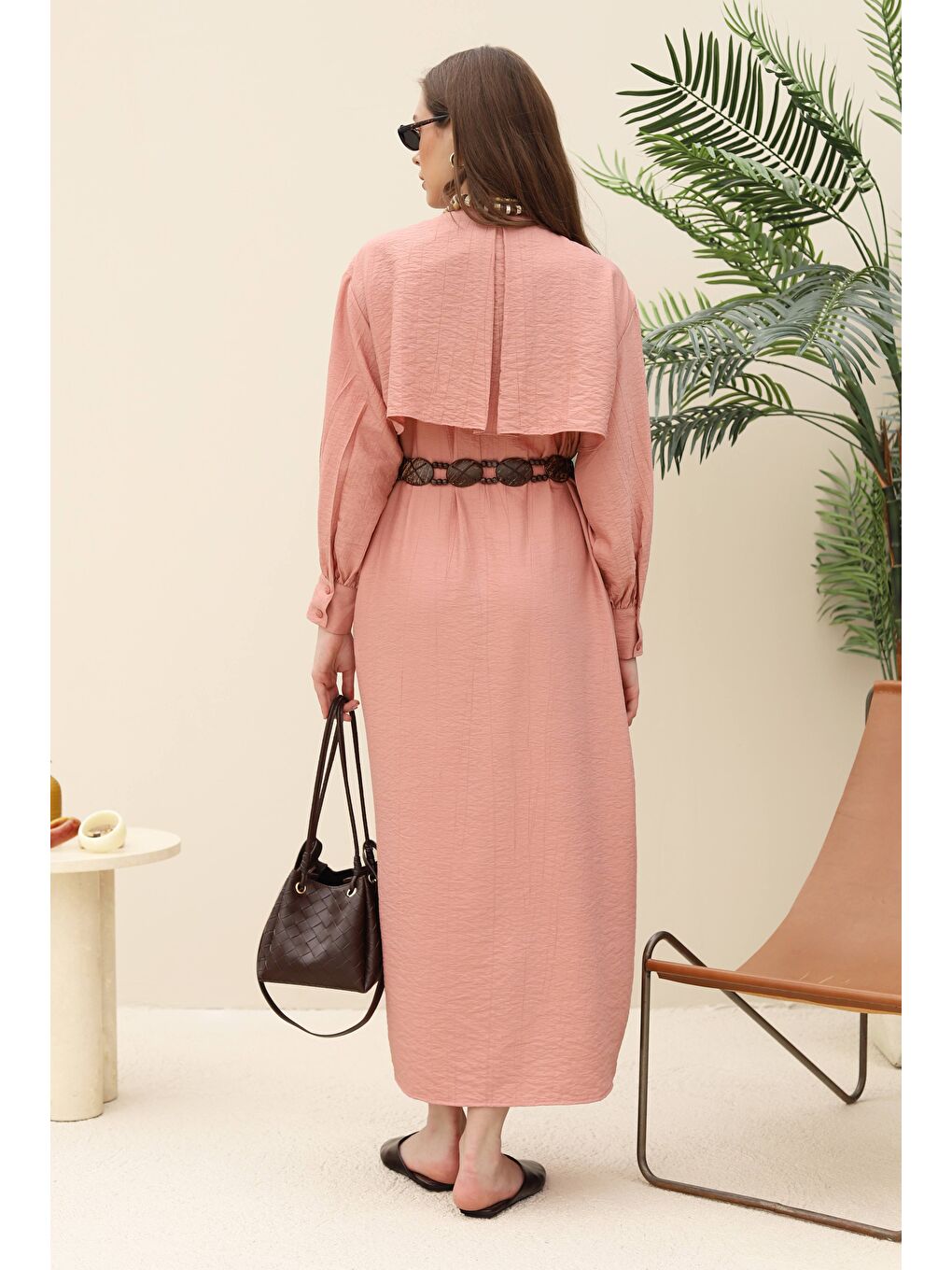 Pembe Rüzgarlıklı Elbise Açık Gül-3