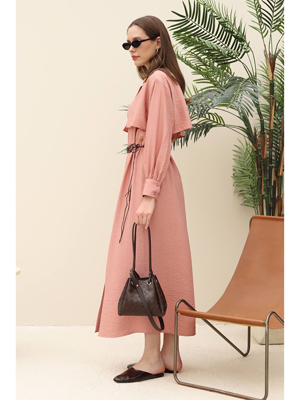 Pembe Rüzgarlıklı Elbise Açık Gül-4