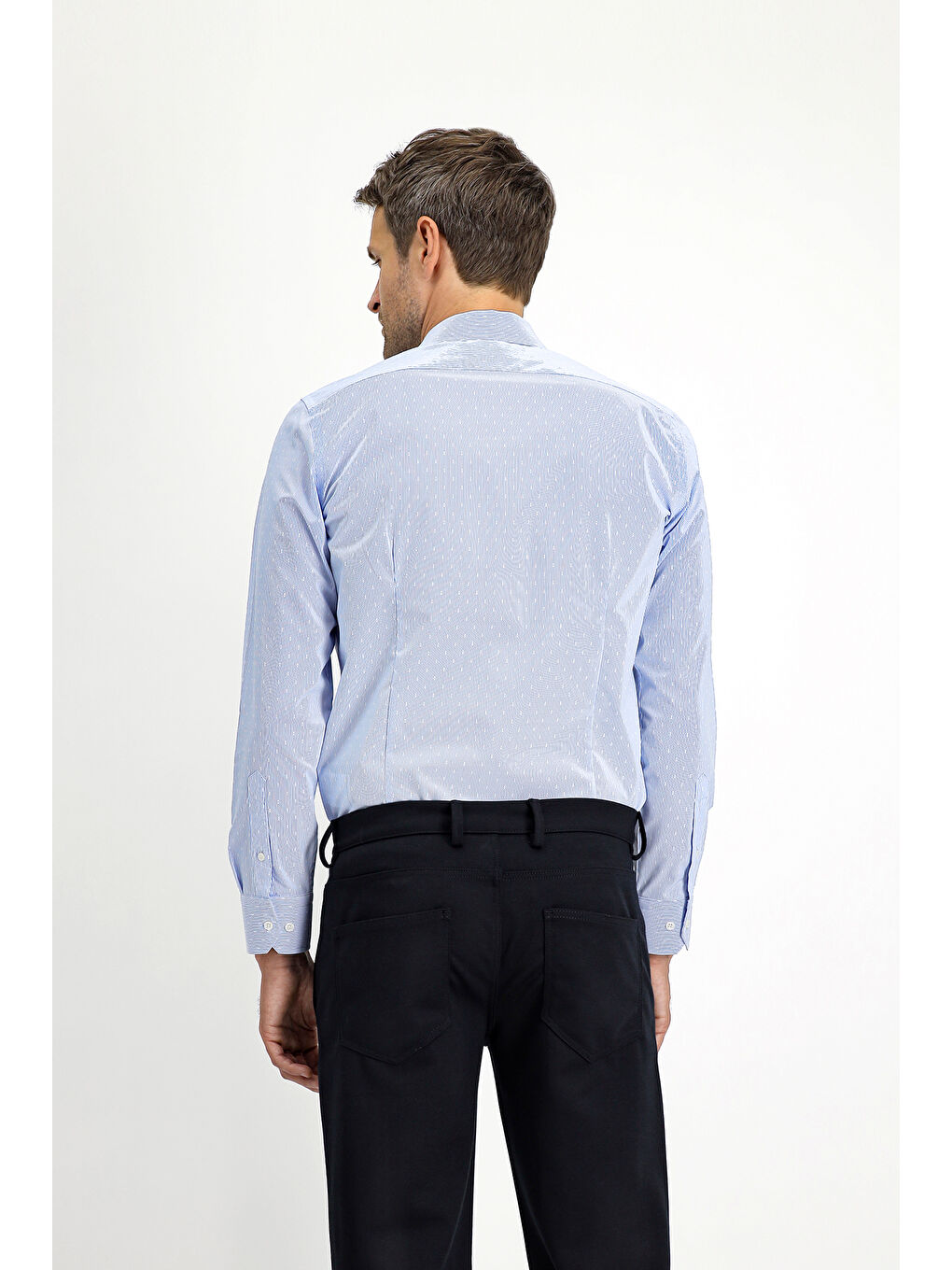 Mavi Uzun Kol Slim Fit Dar Kesim Non Iron Klasik Desenli Pamuklu Gömlek-2