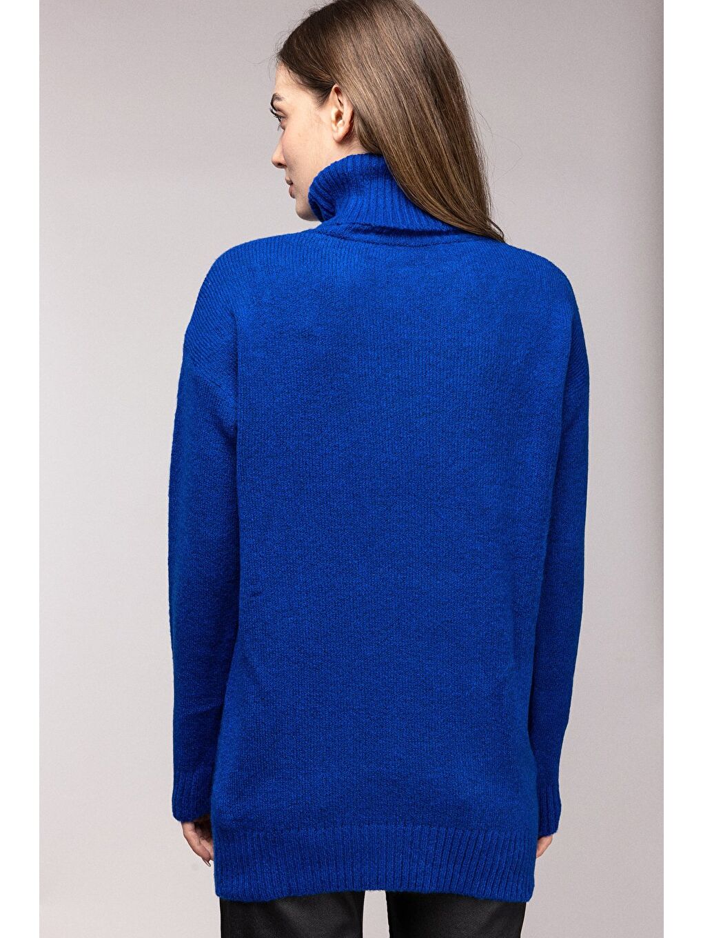 Mavi Balıkçı Yaka Oversize Triko Kazak-4