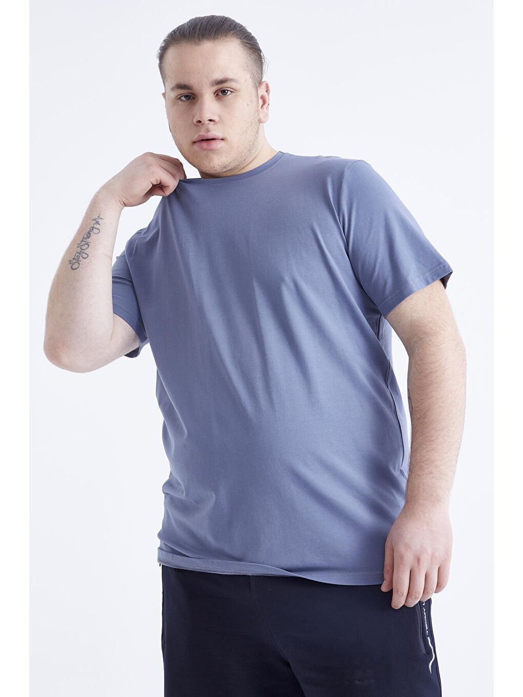 Petrol Basic Kısa Kol O Yaka  Erkek Büyük Beden Tişört - 88072-2