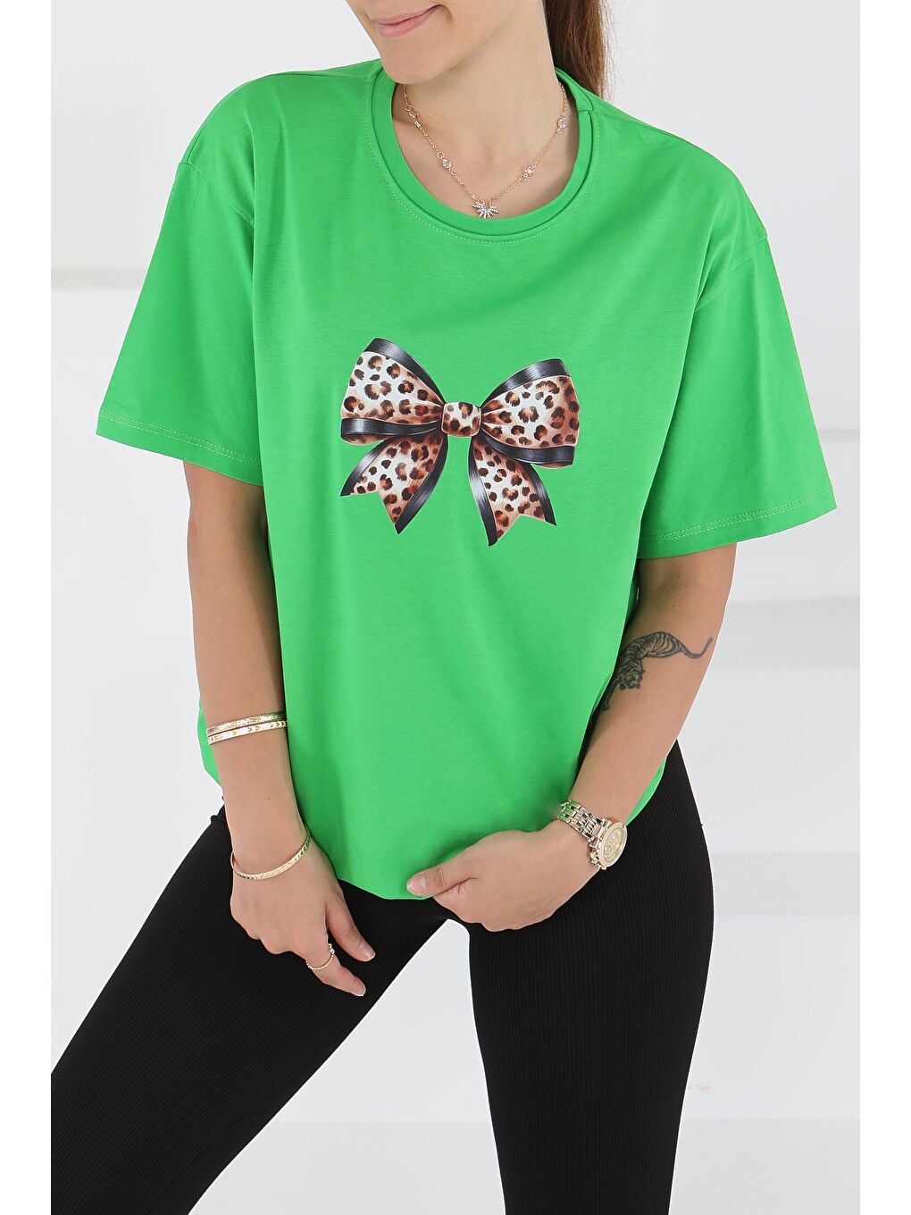 Baskılı Kısa Kollu T-Şhirt Yeşil - 27501-1