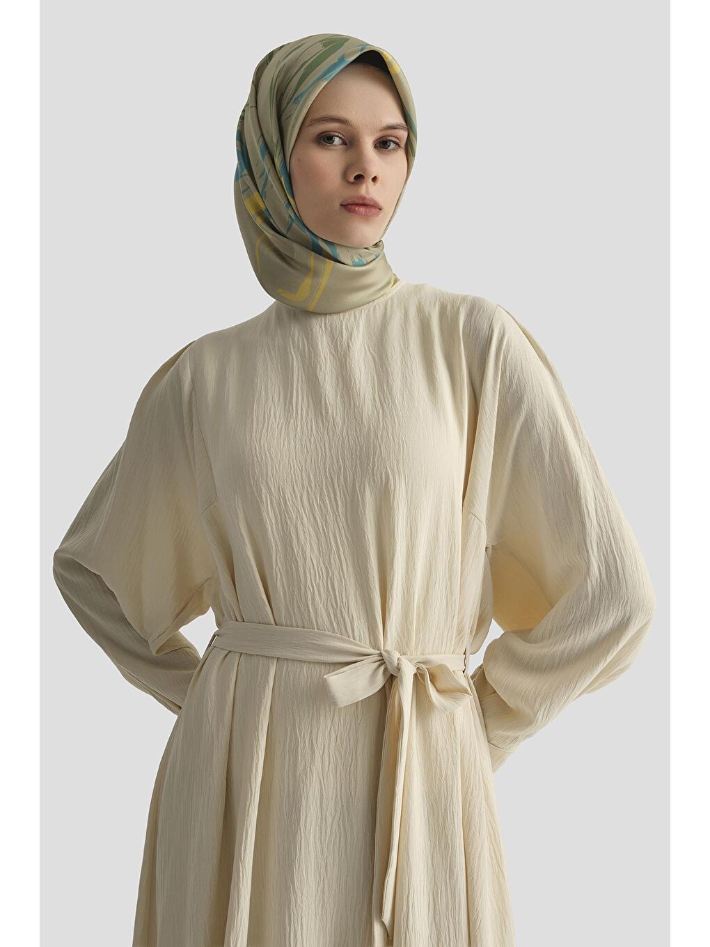 Bej Balon Kollu Elbise 25Kd4013 Kum