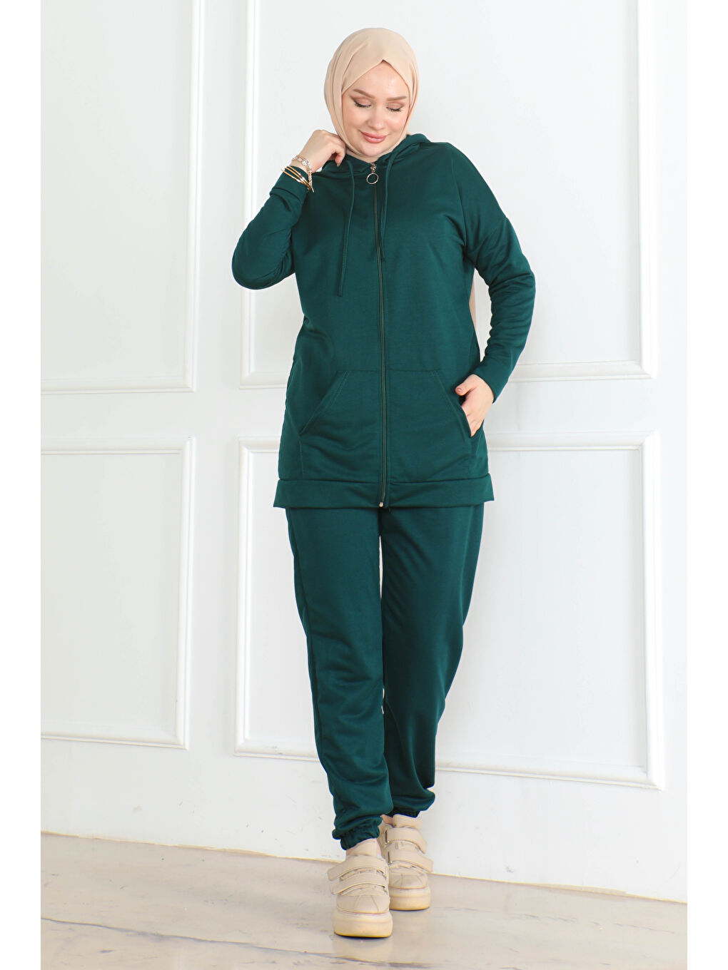 Yeşil Fermuarlı İkili Takım Zümrüt - 13359-2