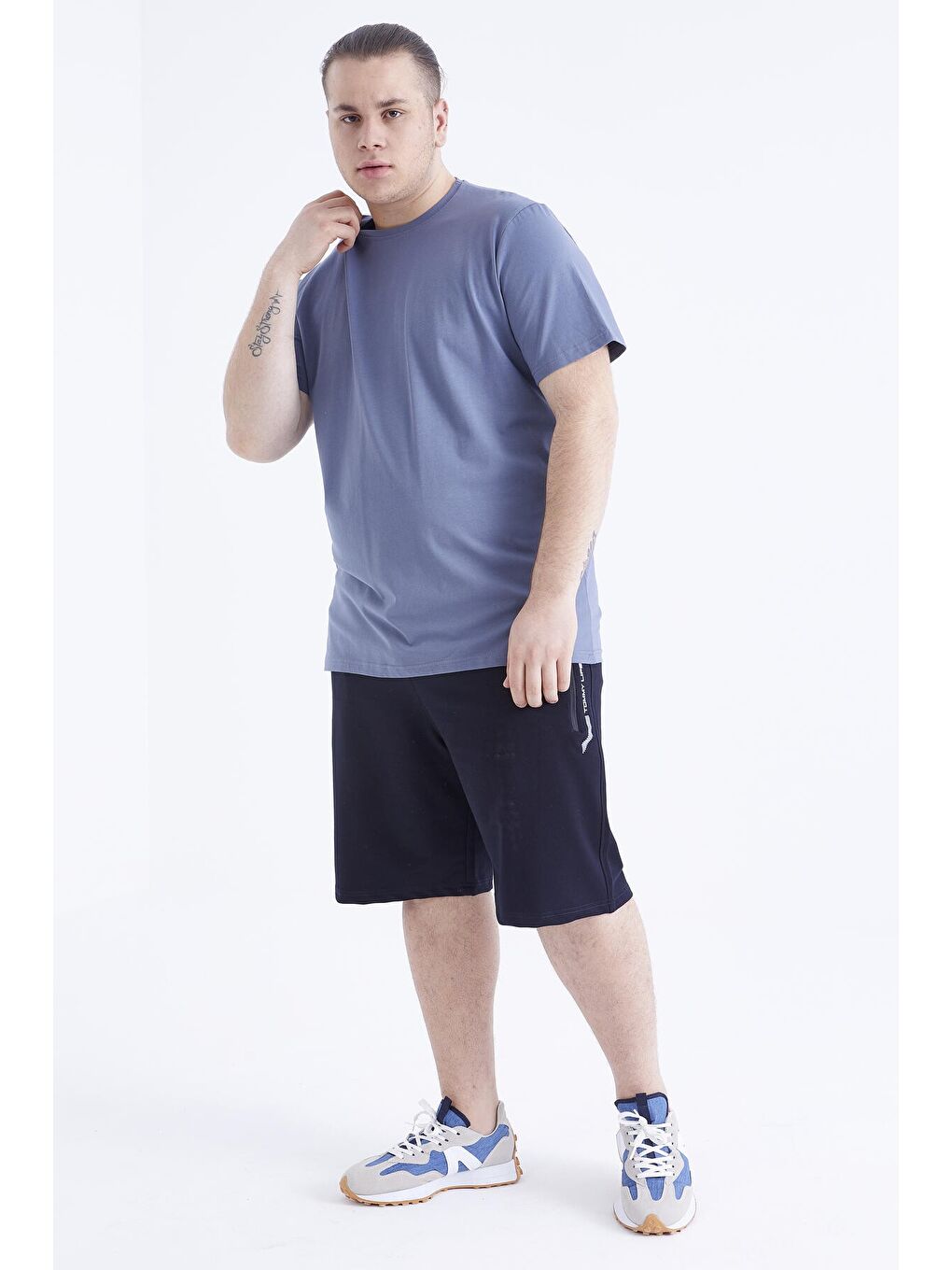 Petrol Basic Kısa Kol O Yaka  Erkek Büyük Beden Tişört - 88072-3