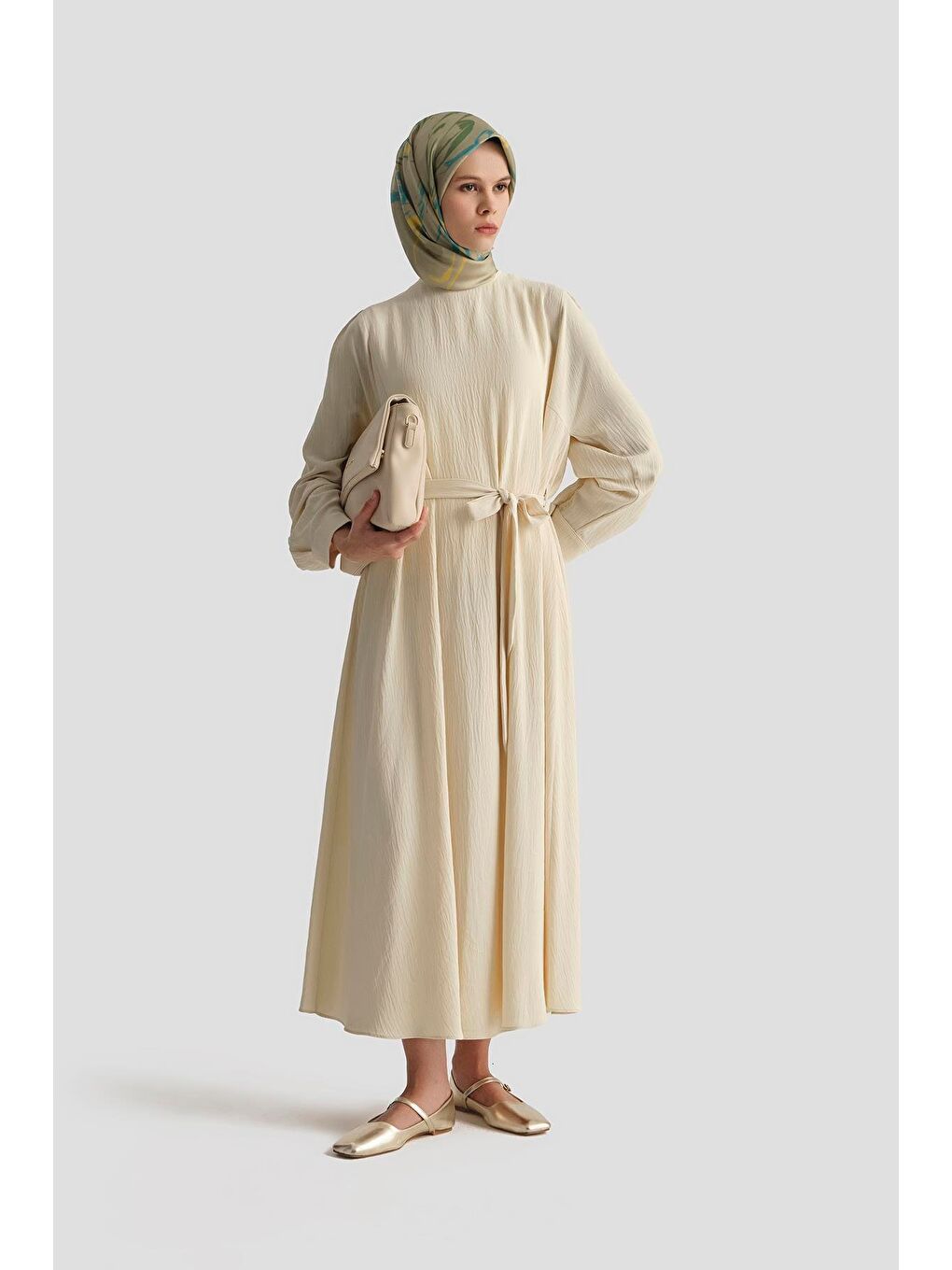 Bej Balon Kollu Elbise 25Kd4013 Kum-2