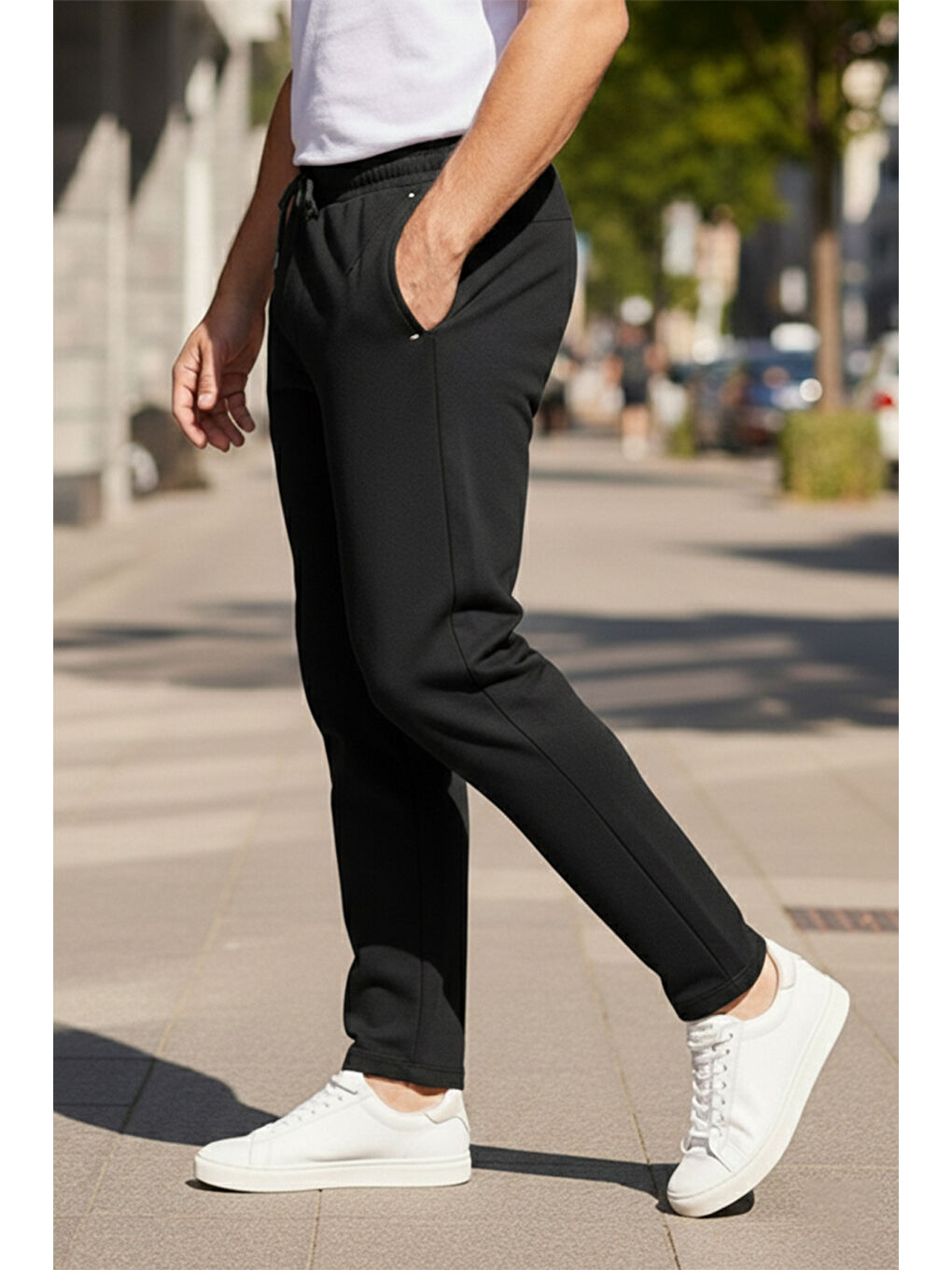 Büyük Beden Beli Lastikli Paçası Düz Erkek Üç Cepli Eşofman Altı 340 Siyah