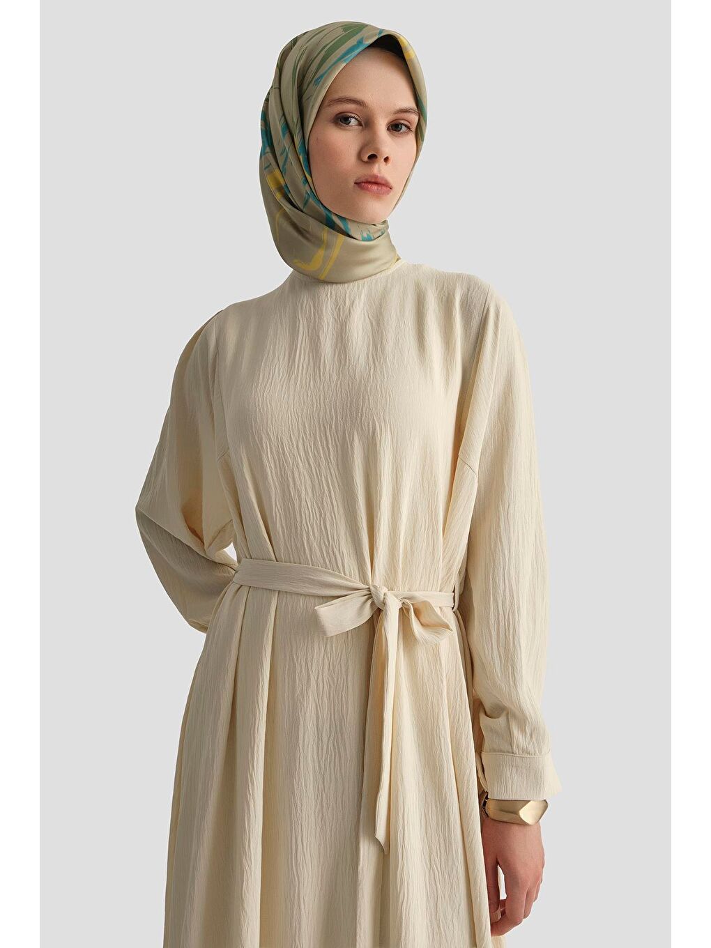 Bej Balon Kollu Elbise 25Kd4013 Kum-3