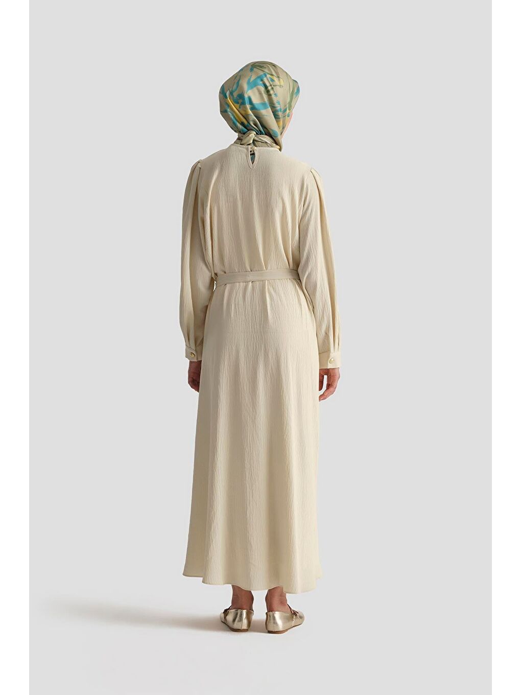 Bej Balon Kollu Elbise 25Kd4013 Kum-4