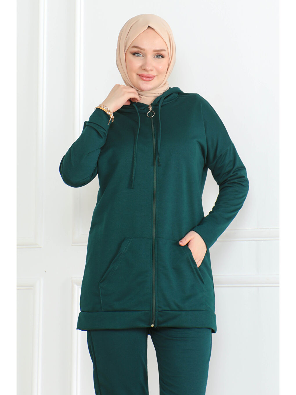 Yeşil Fermuarlı İkili Takım Zümrüt - 13359-3