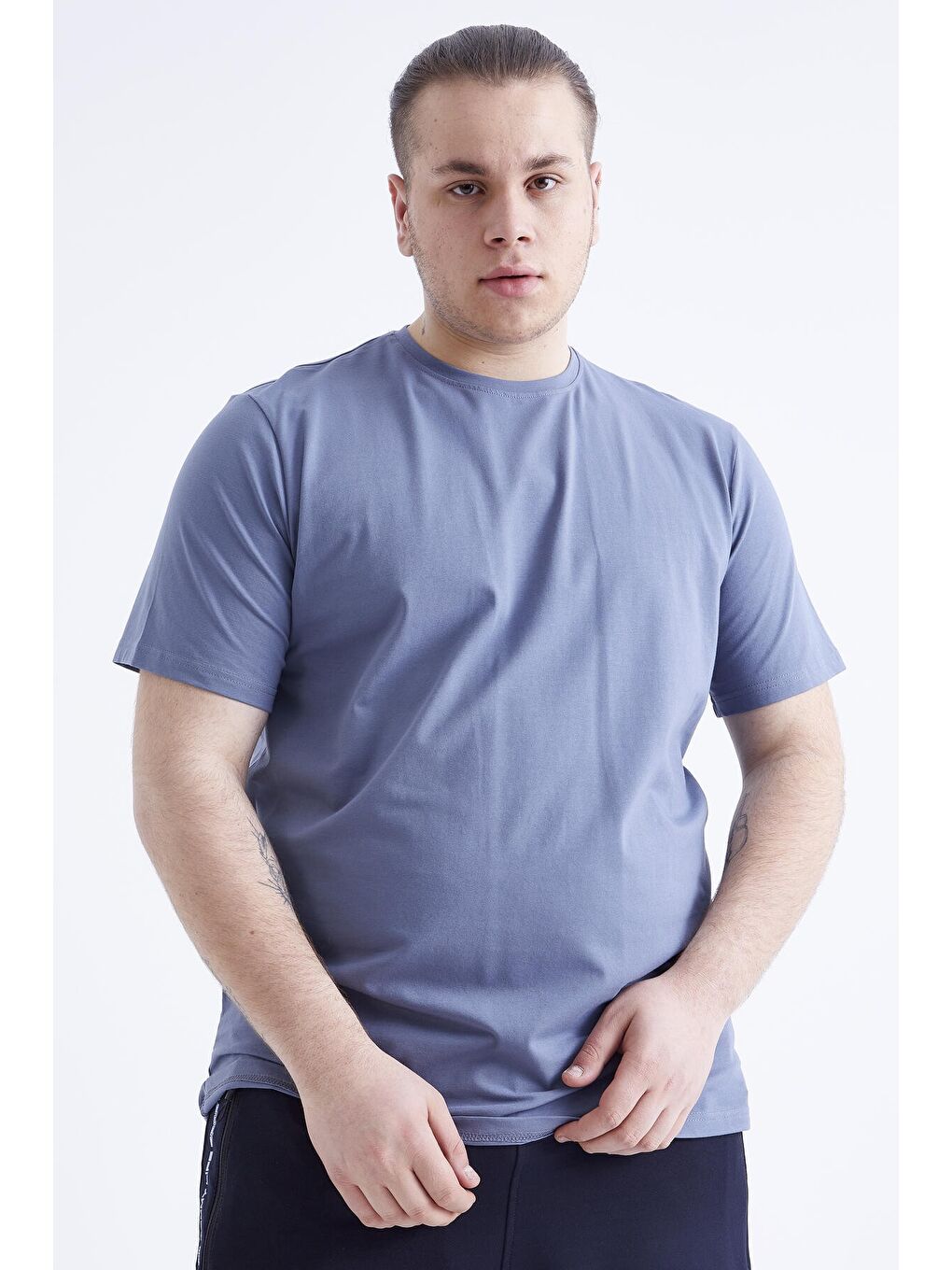 Petrol Basic Kısa Kol O Yaka  Erkek Büyük Beden Tişört - 88072-4