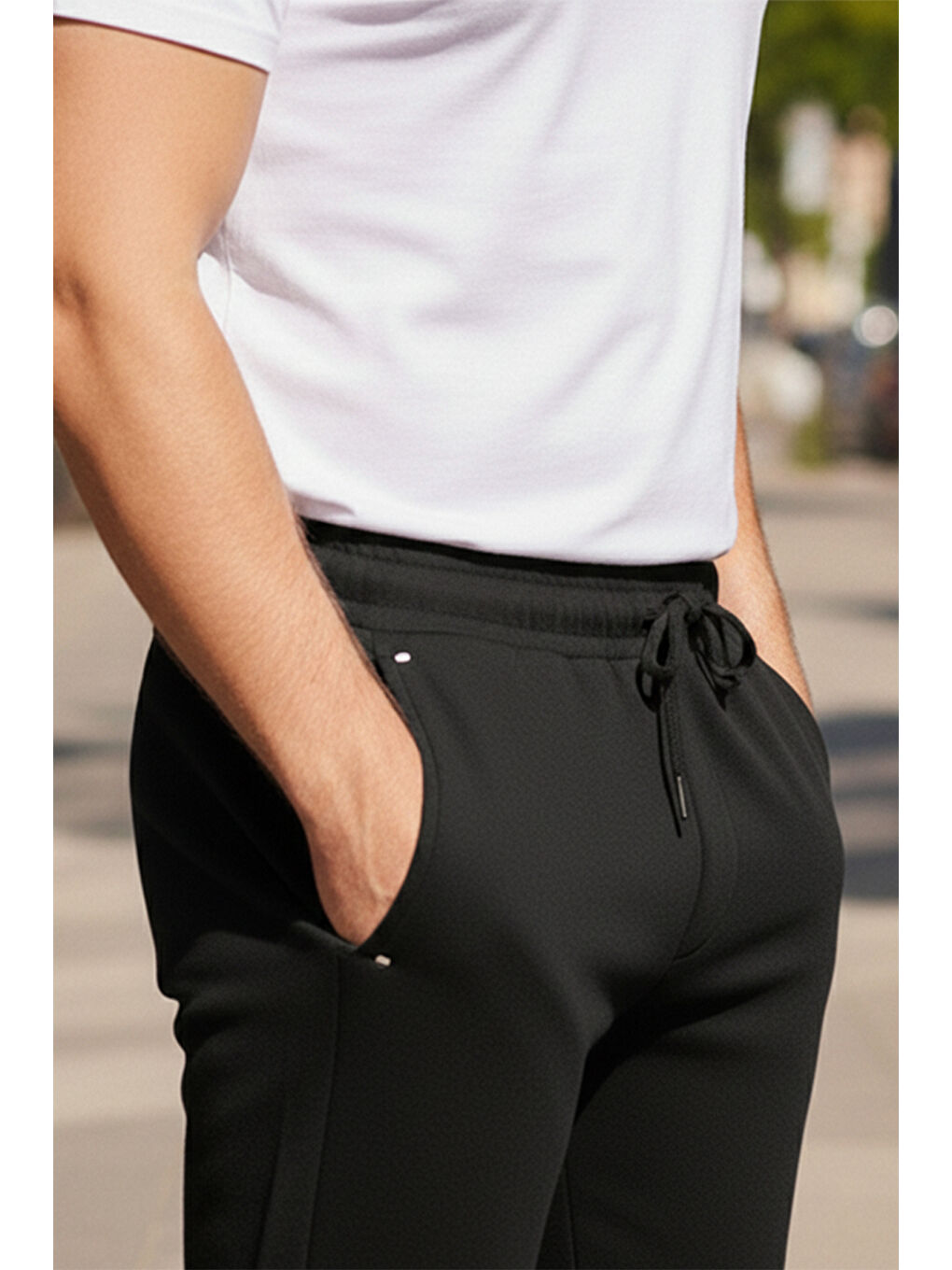 Büyük Beden Beli Lastikli Paçası Düz Erkek Üç Cepli Eşofman Altı 340 Siyah-1