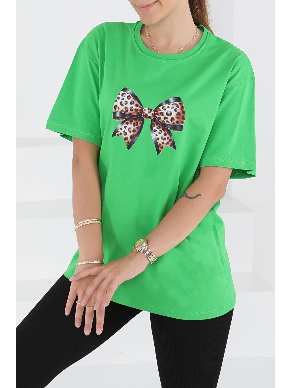 Baskılı Kısa Kollu T-Şhirt Yeşil - 27501-2