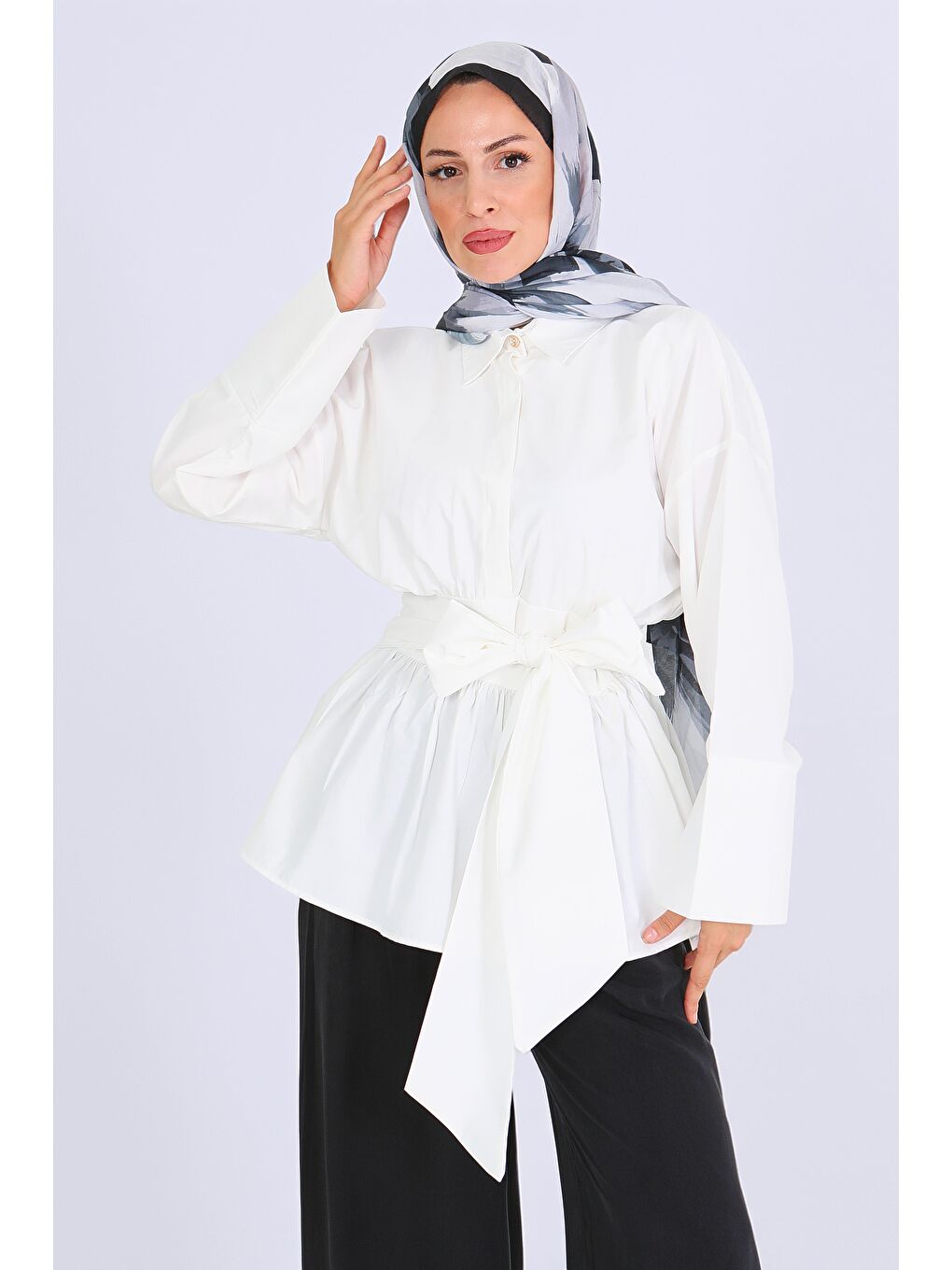 Belden Bağlamalı Tunik Beyaz - 27550-2