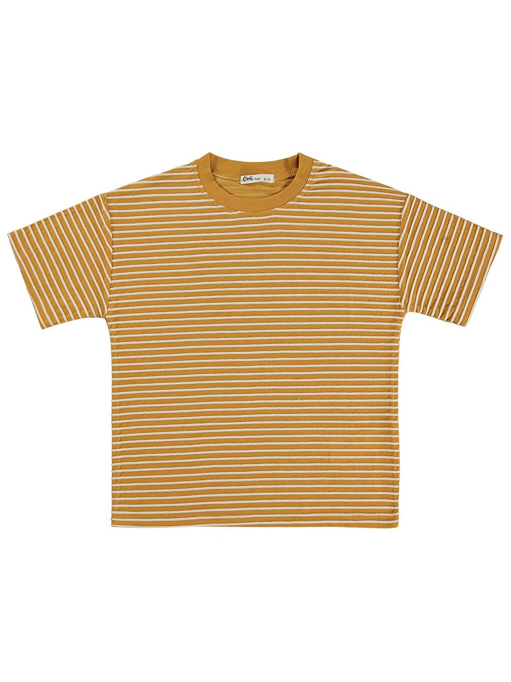 Sarı Boys Kabartma Çizgili 6-9 Yaş Tişört - Hardal