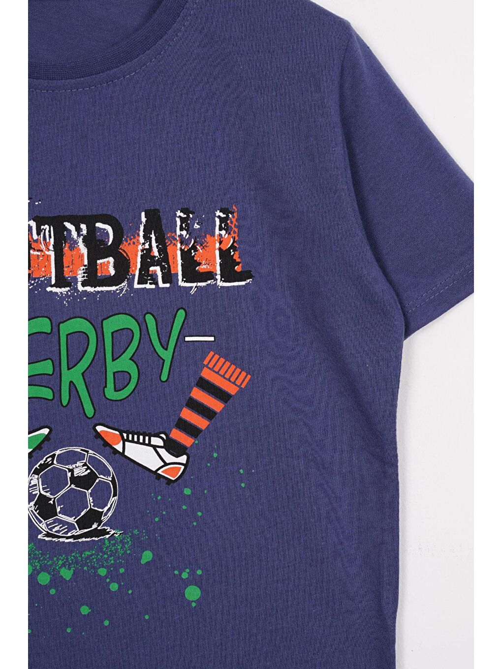 Zepkids İndigo Bisiklet Yaka Kısa Kol Futboll Baskılı İndigo Renk Erkek Çocuk Tshirt - 1