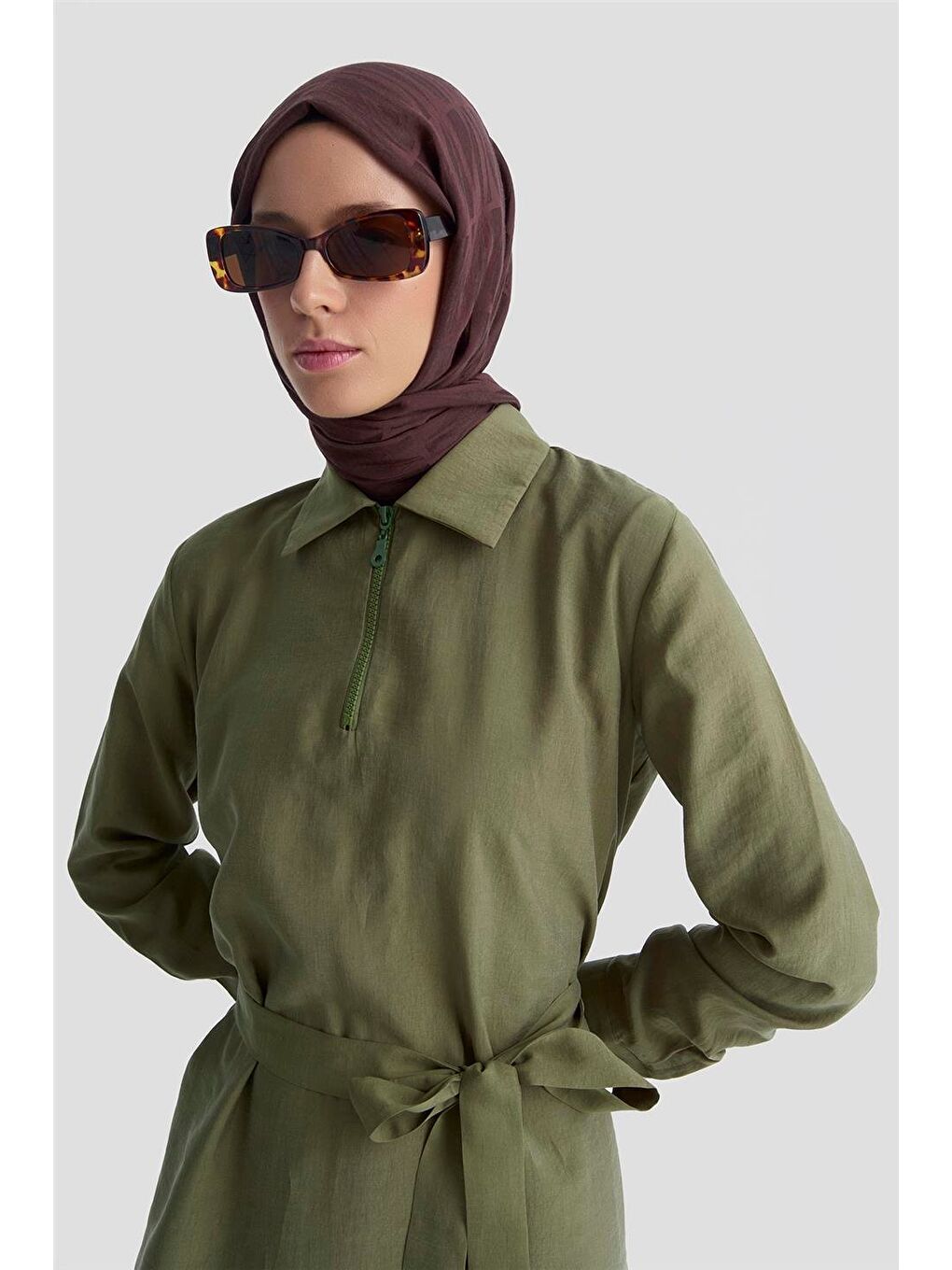 Fermuar Detaylı Elbise 25Kd4006 Haki-1