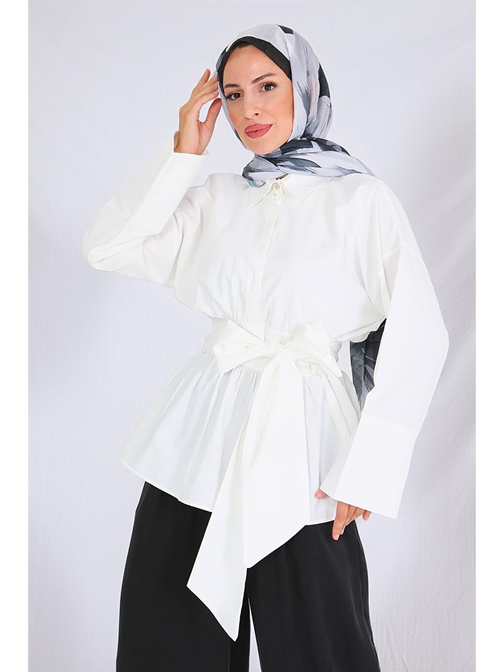 Belden Bağlamalı Tunik Beyaz - 27550-3