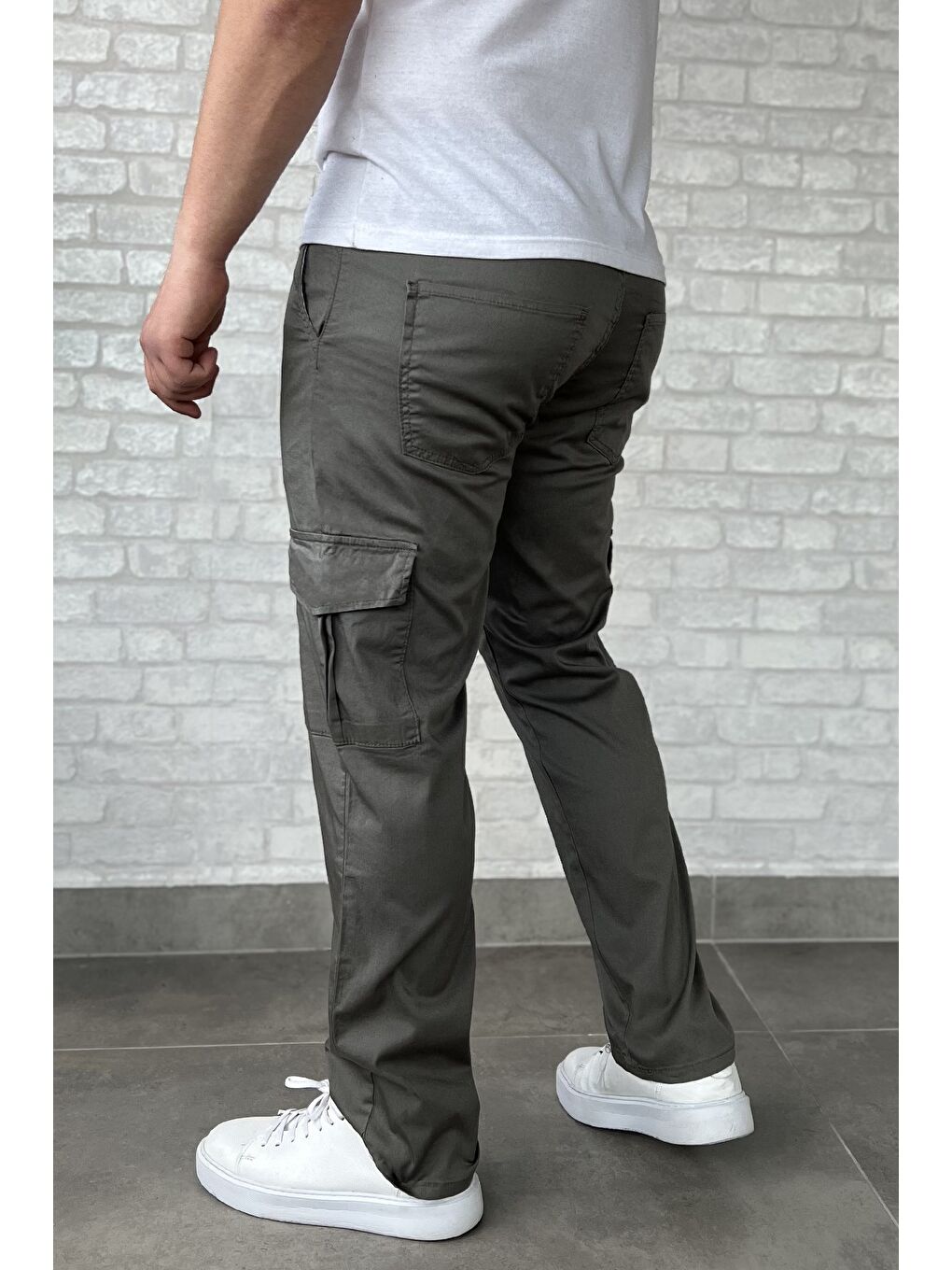 Gri Erkek Kargo Cepli Düz Paça Pantolon-2
