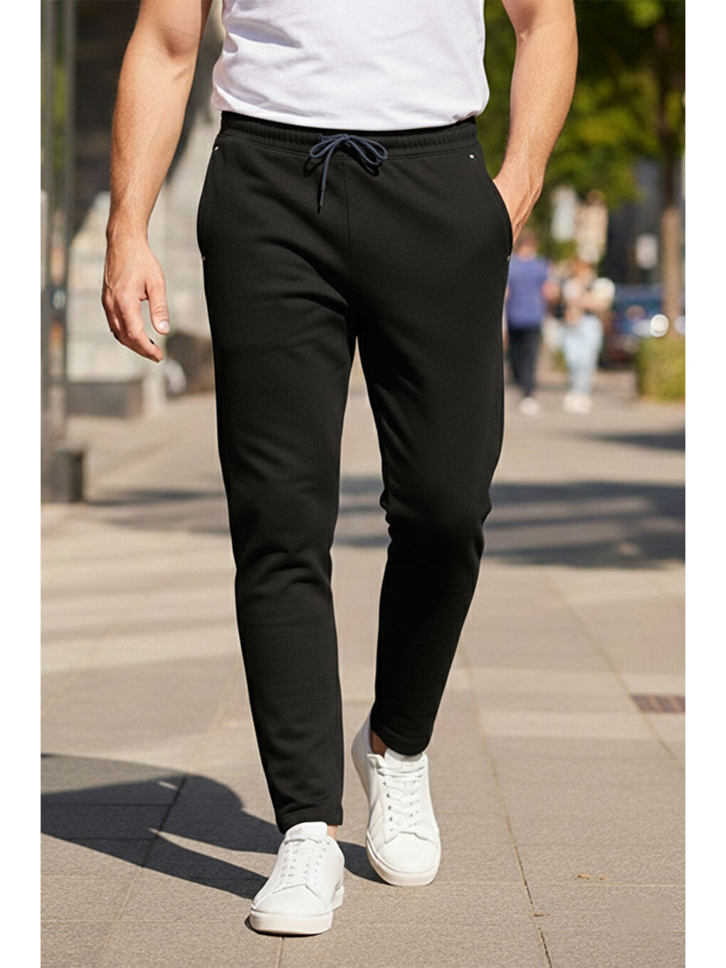 Büyük Beden Beli Lastikli Paçası Düz Erkek Üç Cepli Eşofman Altı 340 Siyah-3