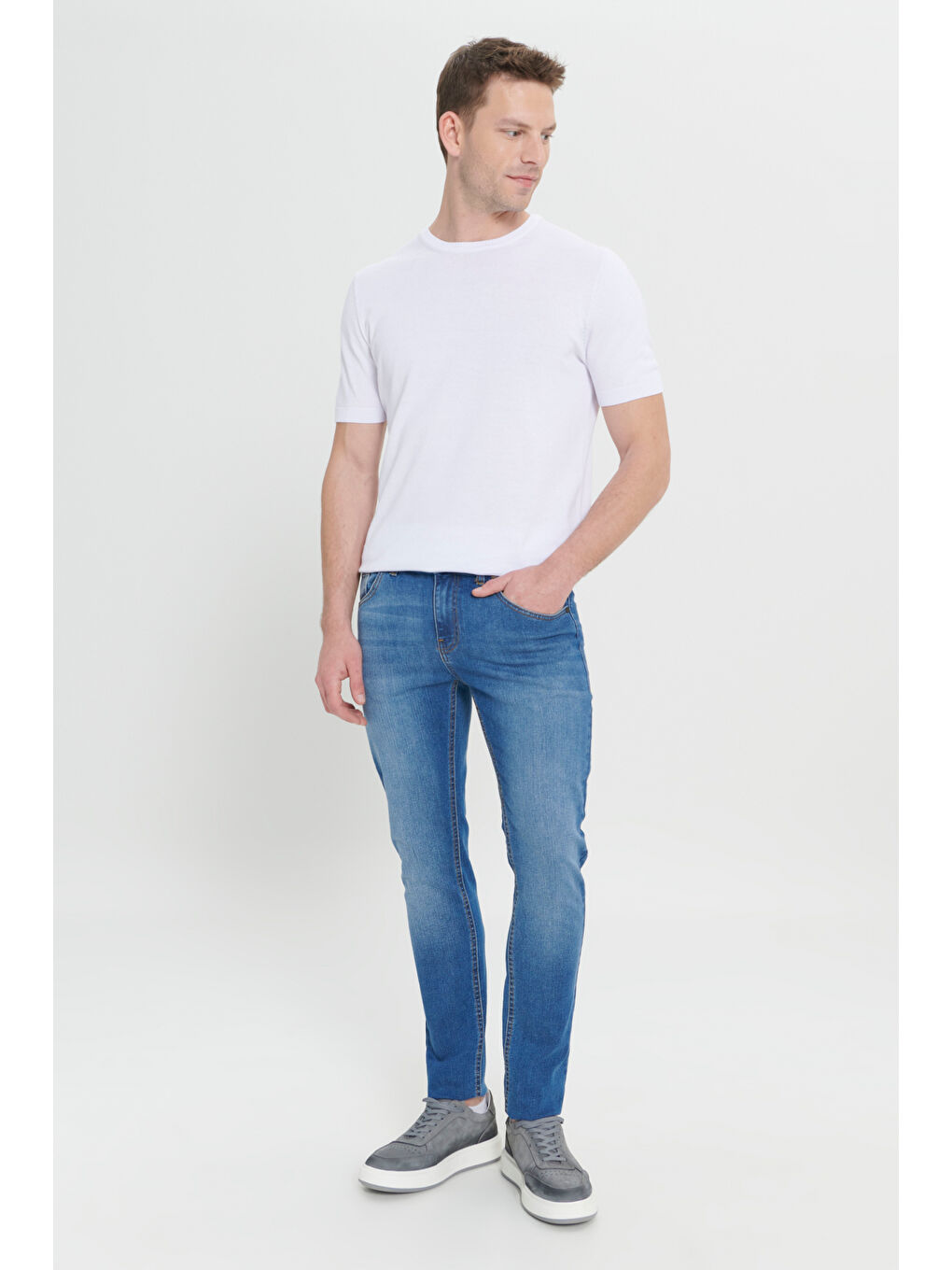 Erkek Lacivert Ekstra Slim Fit Dar Kesim Pamuklu Rıss Jean Denim Pantolon-2