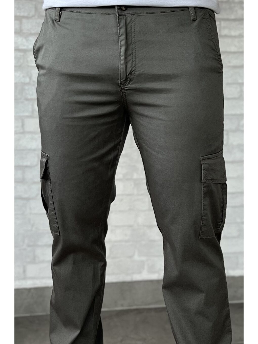 Gri Erkek Kargo Cepli Düz Paça Pantolon-3
