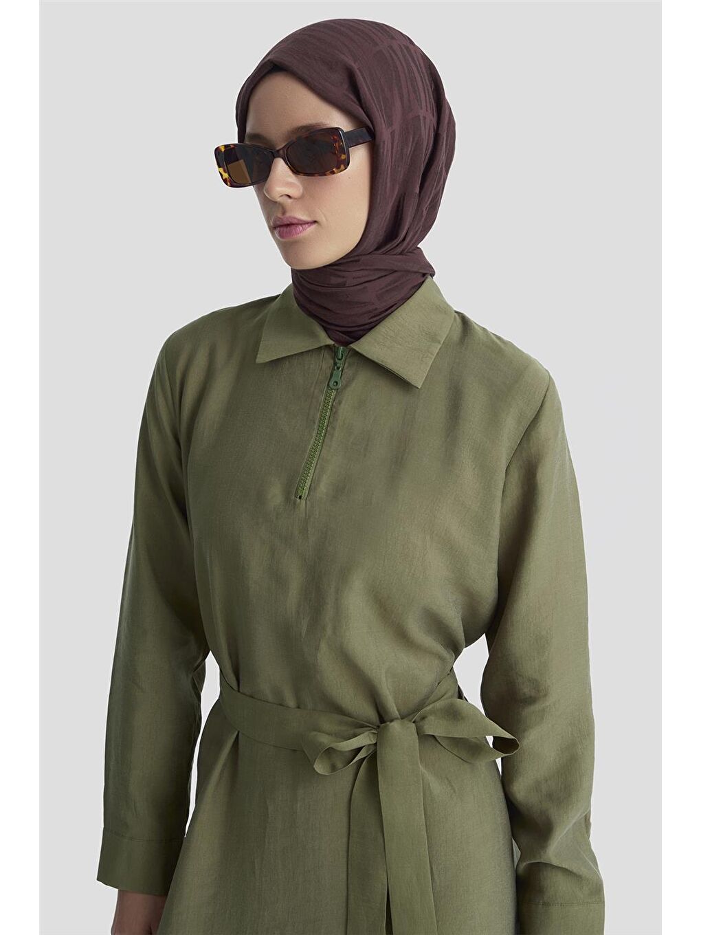 Fermuar Detaylı Elbise 25Kd4006 Haki-3