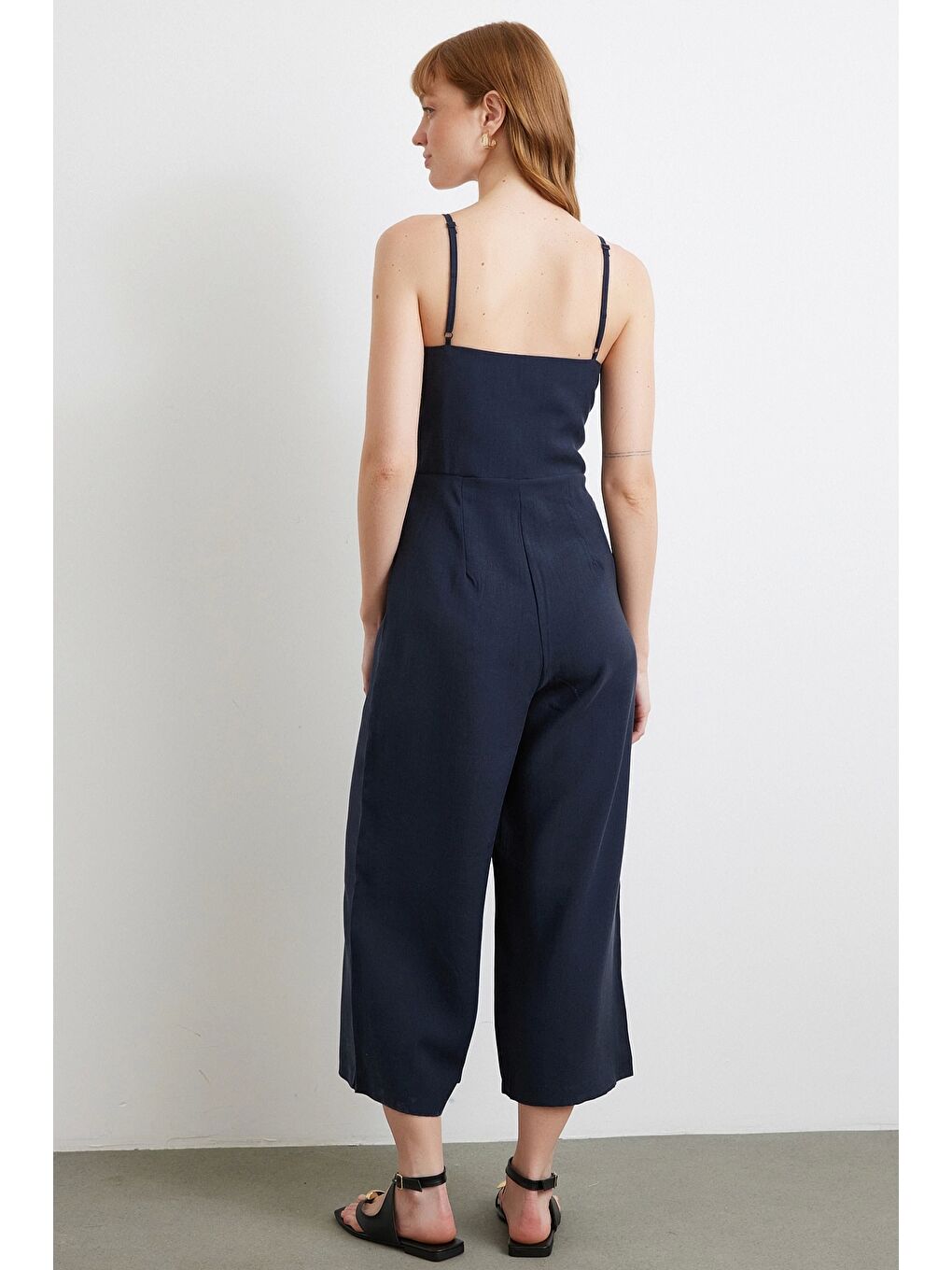 Fiyonklu Askılı Tulum Lacivert-4