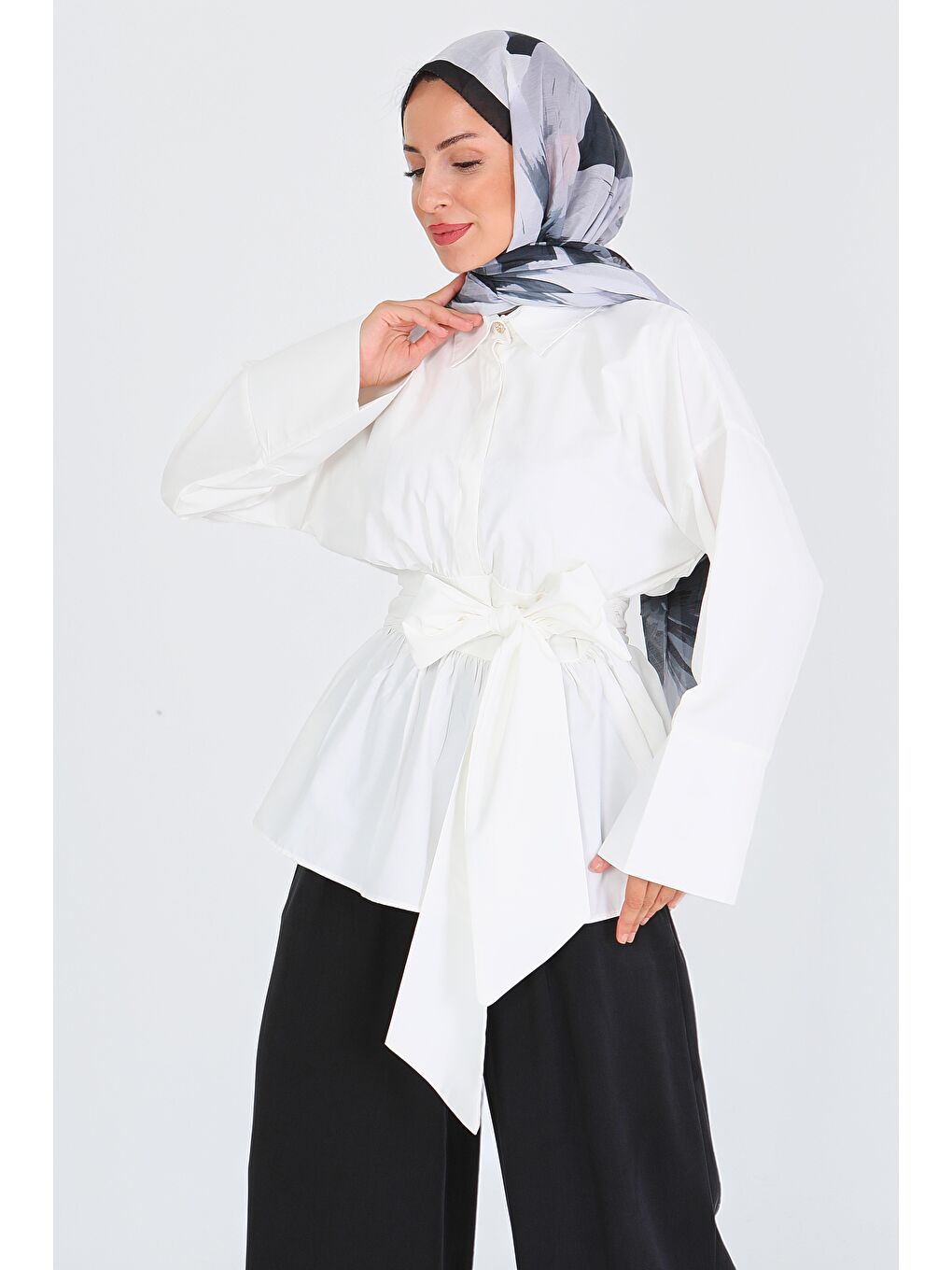 Belden Bağlamalı Tunik Beyaz - 27550-4