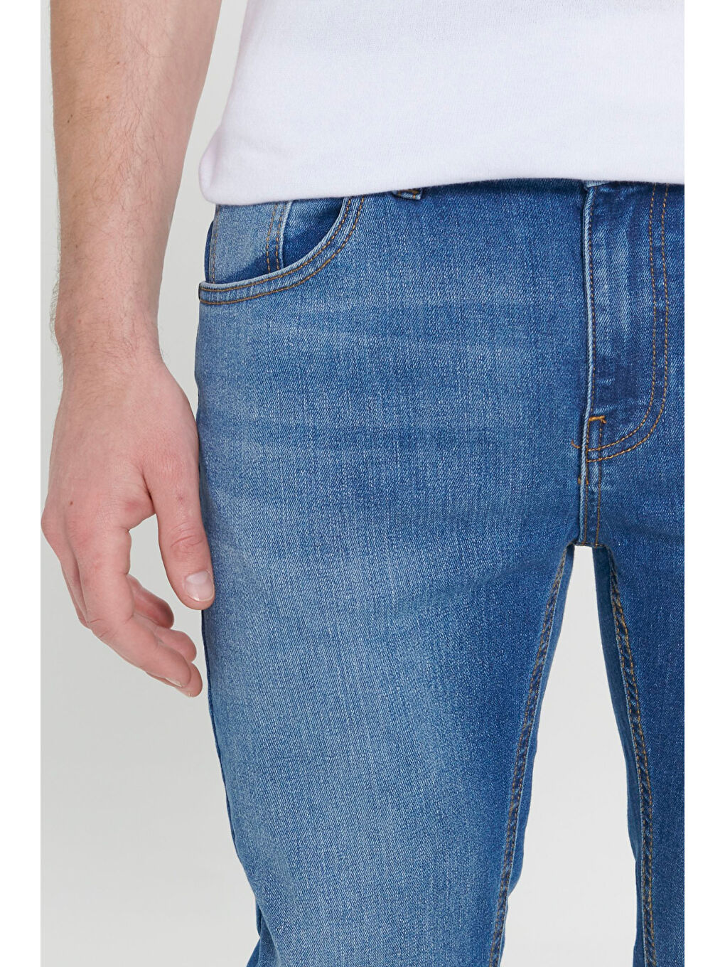 Erkek Lacivert Ekstra Slim Fit Dar Kesim Pamuklu Rıss Jean Denim Pantolon-3