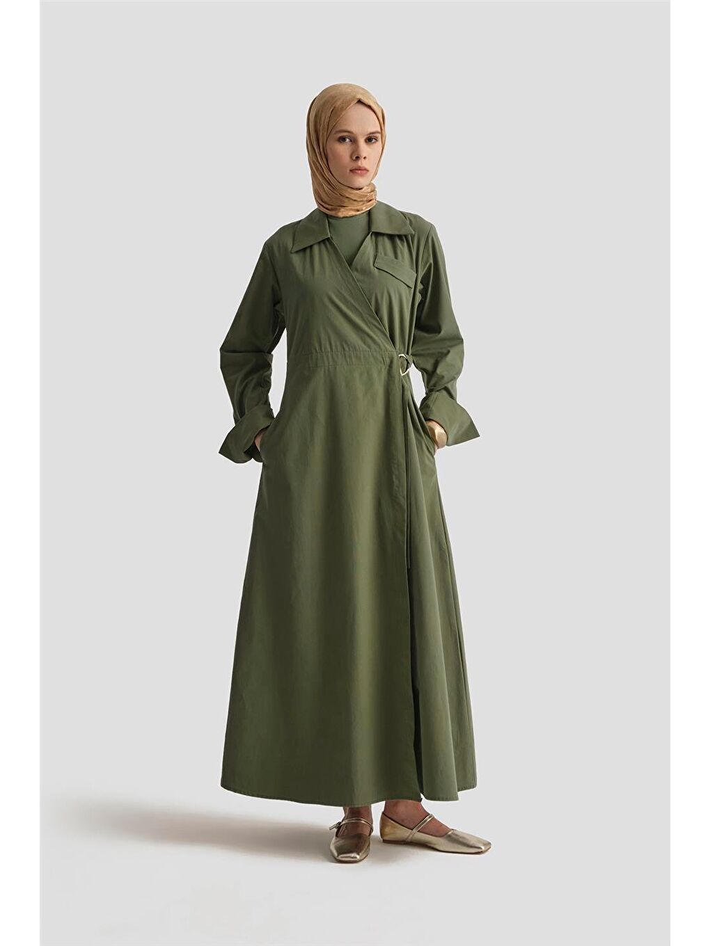 Kemerli Anvelop Elbise 25Kd9008 Haki