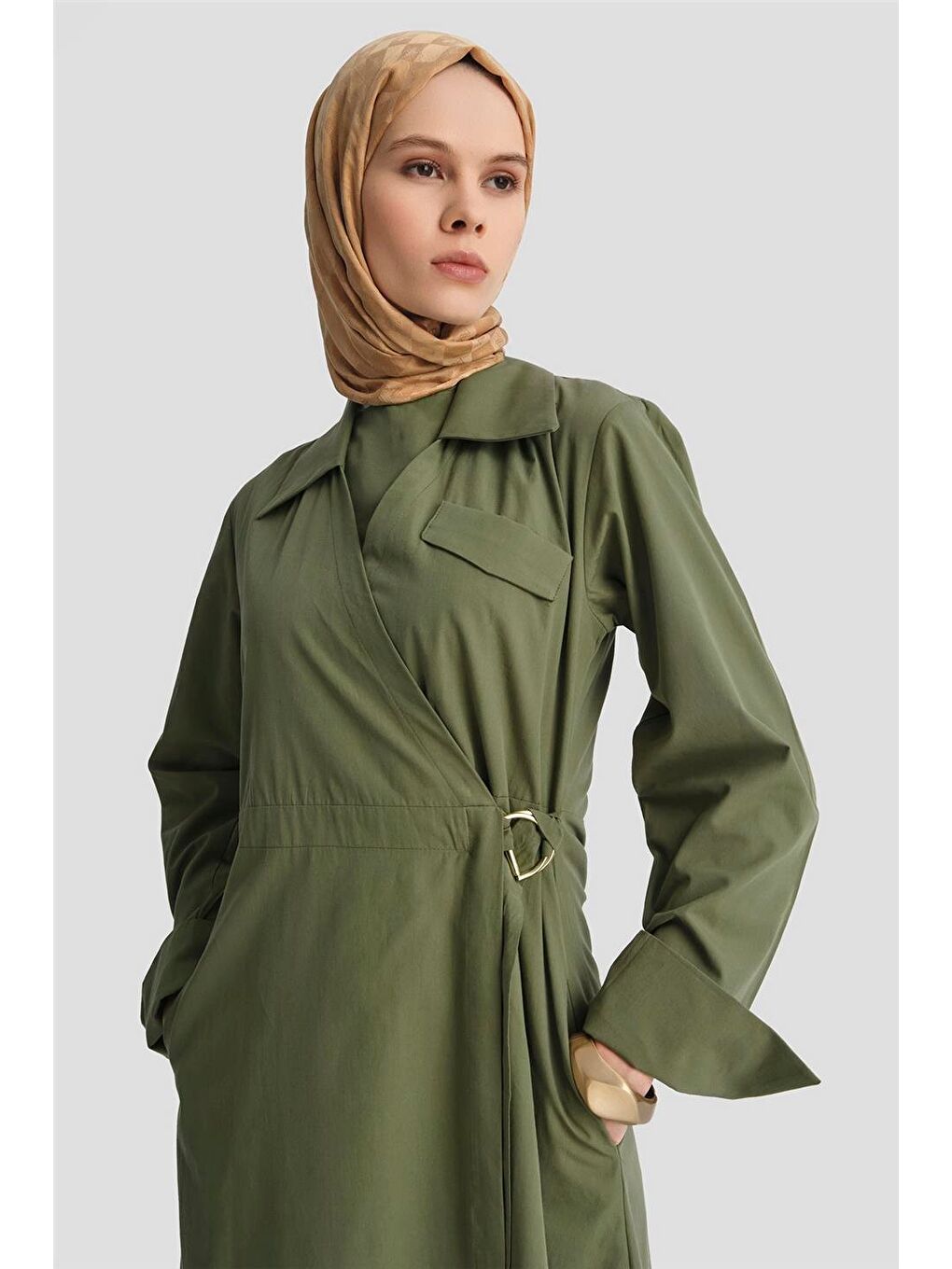 Kemerli Anvelop Elbise 25Kd9008 Haki-2