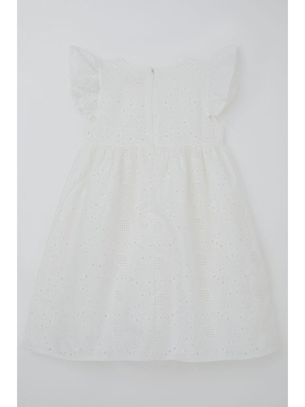 Kız Çocuk Dantel Elbise Çiçek Nakışlı Arka Kısmı Fermuarlı Ekru (5-10 Yaş)-1