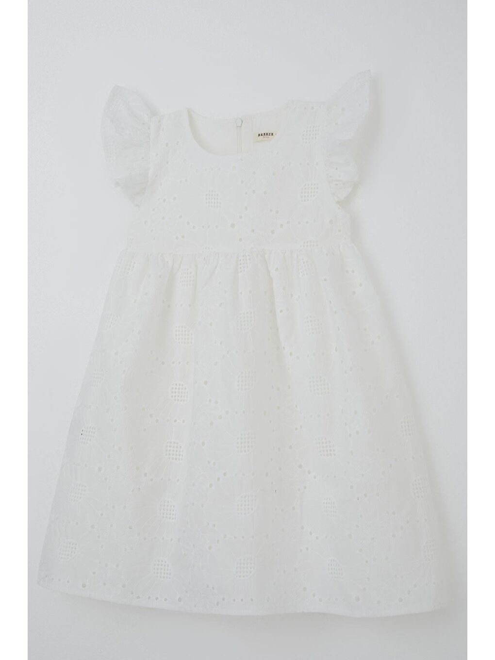 Kız Çocuk Dantel Elbise Çiçek Nakışlı Arka Kısmı Fermuarlı Ekru (5-10 Yaş)-2