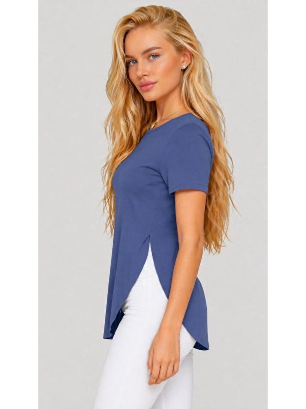 İndigo Kadın Yırtmaç Detaylı Viskon Kumaş Bluz-2