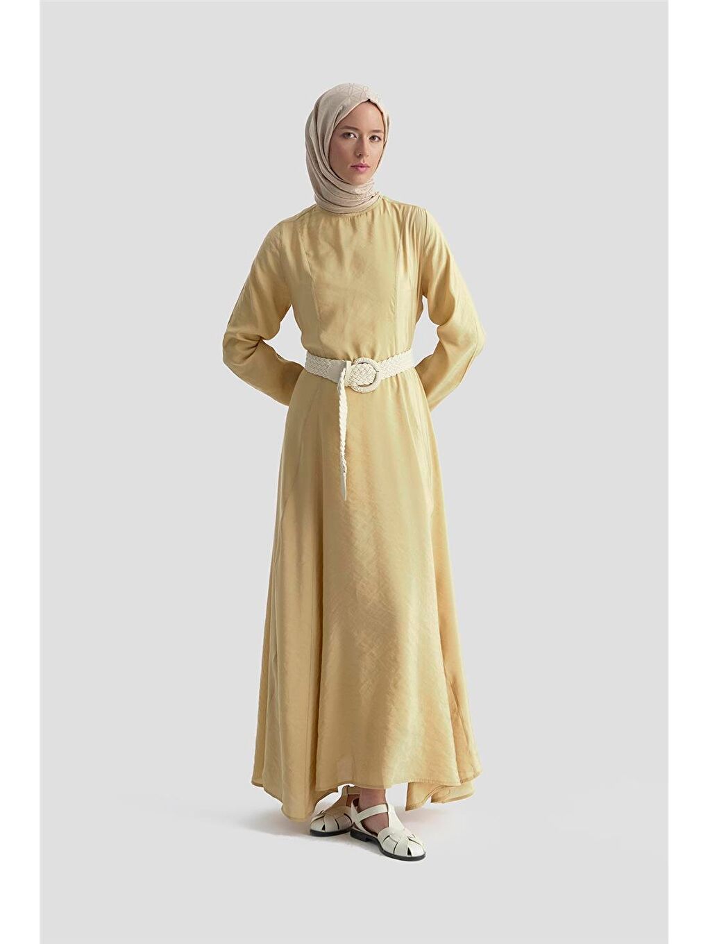 Kahverengi Beli Pensli Elbise 25Kd9007 Camel-1