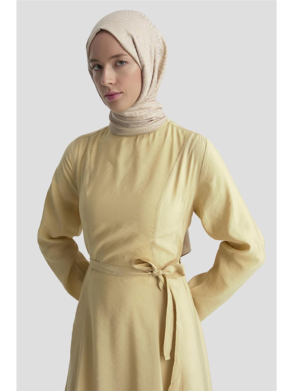 Kahverengi Beli Pensli Elbise 25Kd9007 Camel-3