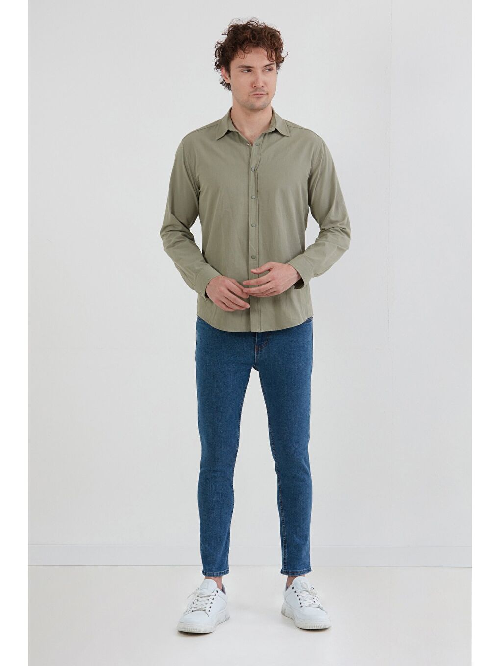 Mavi Fermuarlı Straight Jean Pantolon