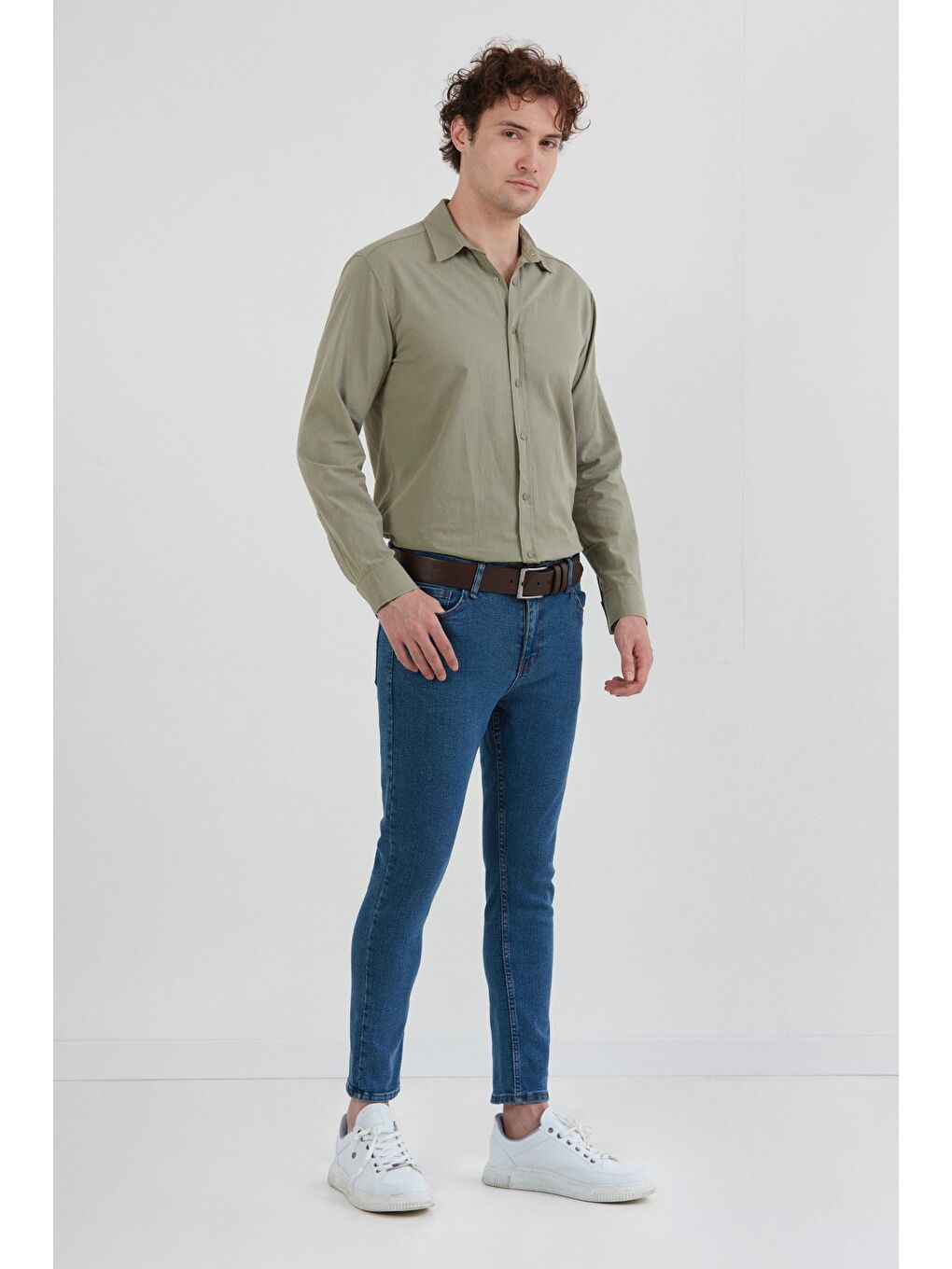 Mavi Fermuarlı Straight Jean Pantolon-1