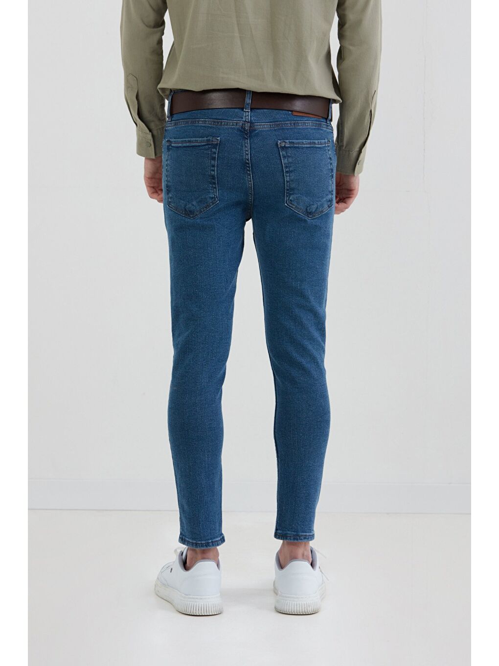 Mavi Fermuarlı Straight Jean Pantolon-3