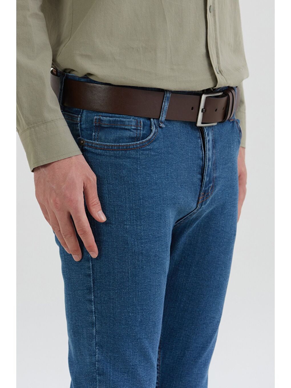 Mavi Fermuarlı Straight Jean Pantolon-4