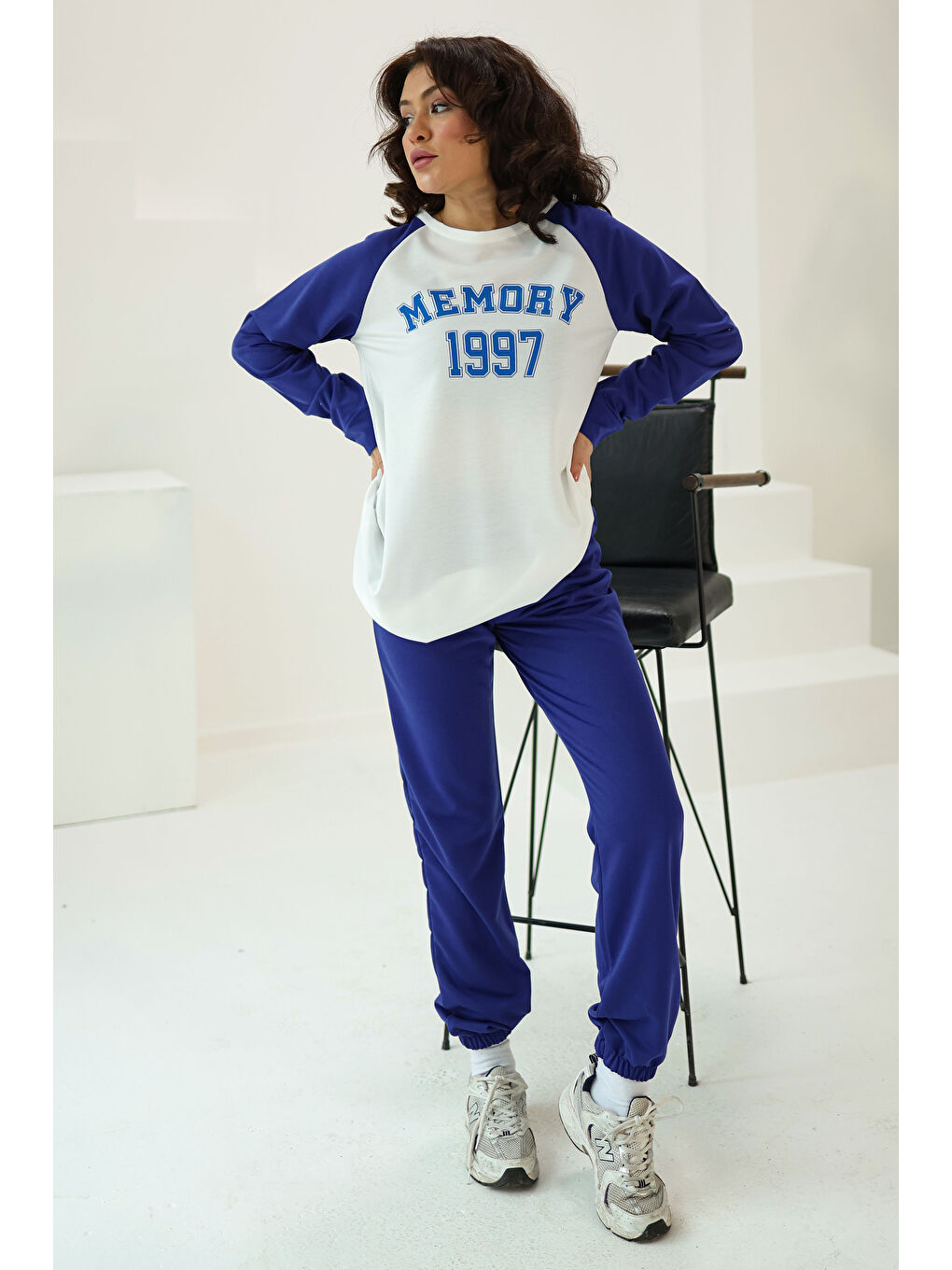 Mavi Garnili Baskılı İkili Takım Saks - 13353